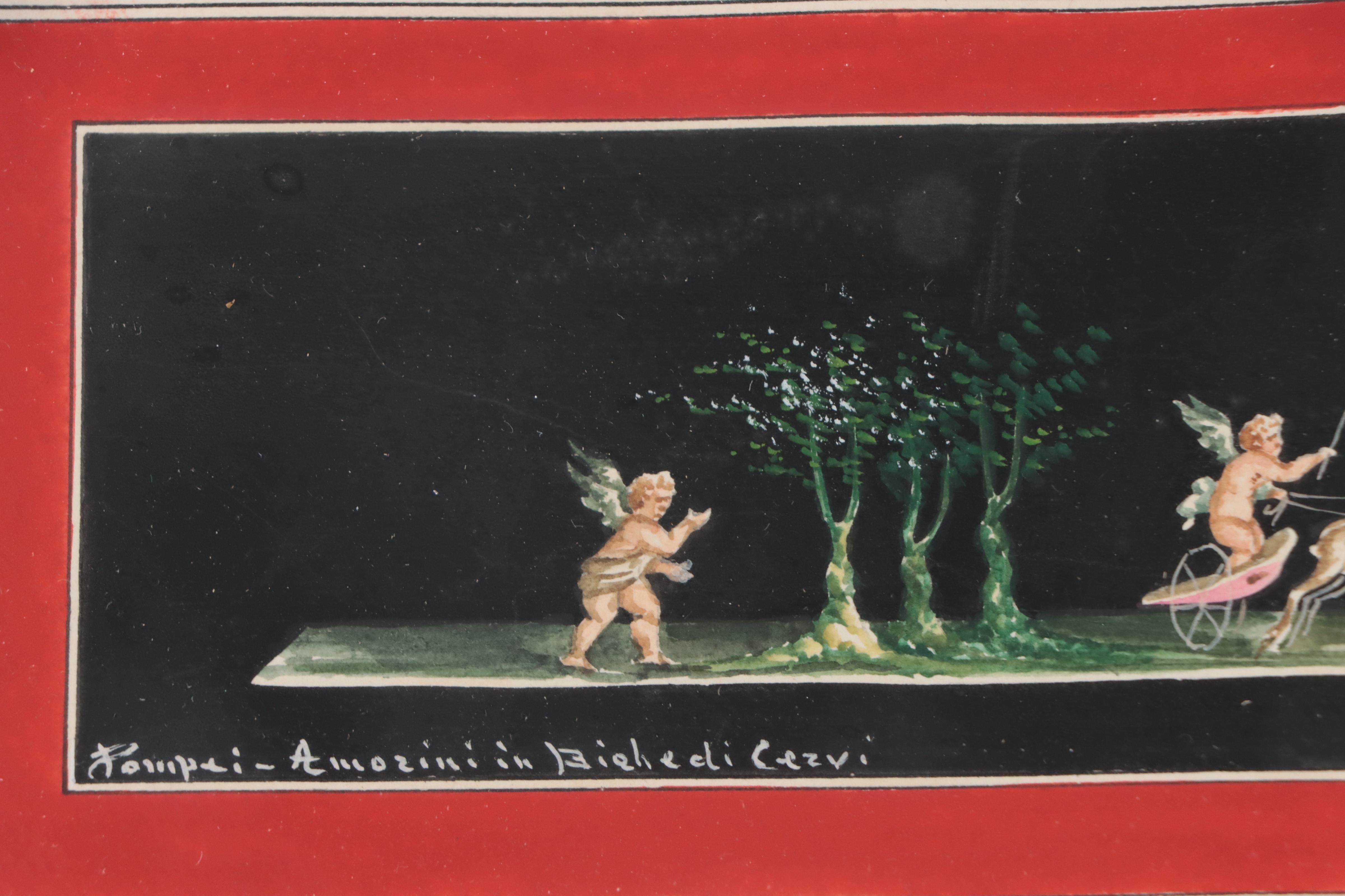 Maria Graziano Gouache Painting "Pompei - Amorini in Bighelli Cervi"