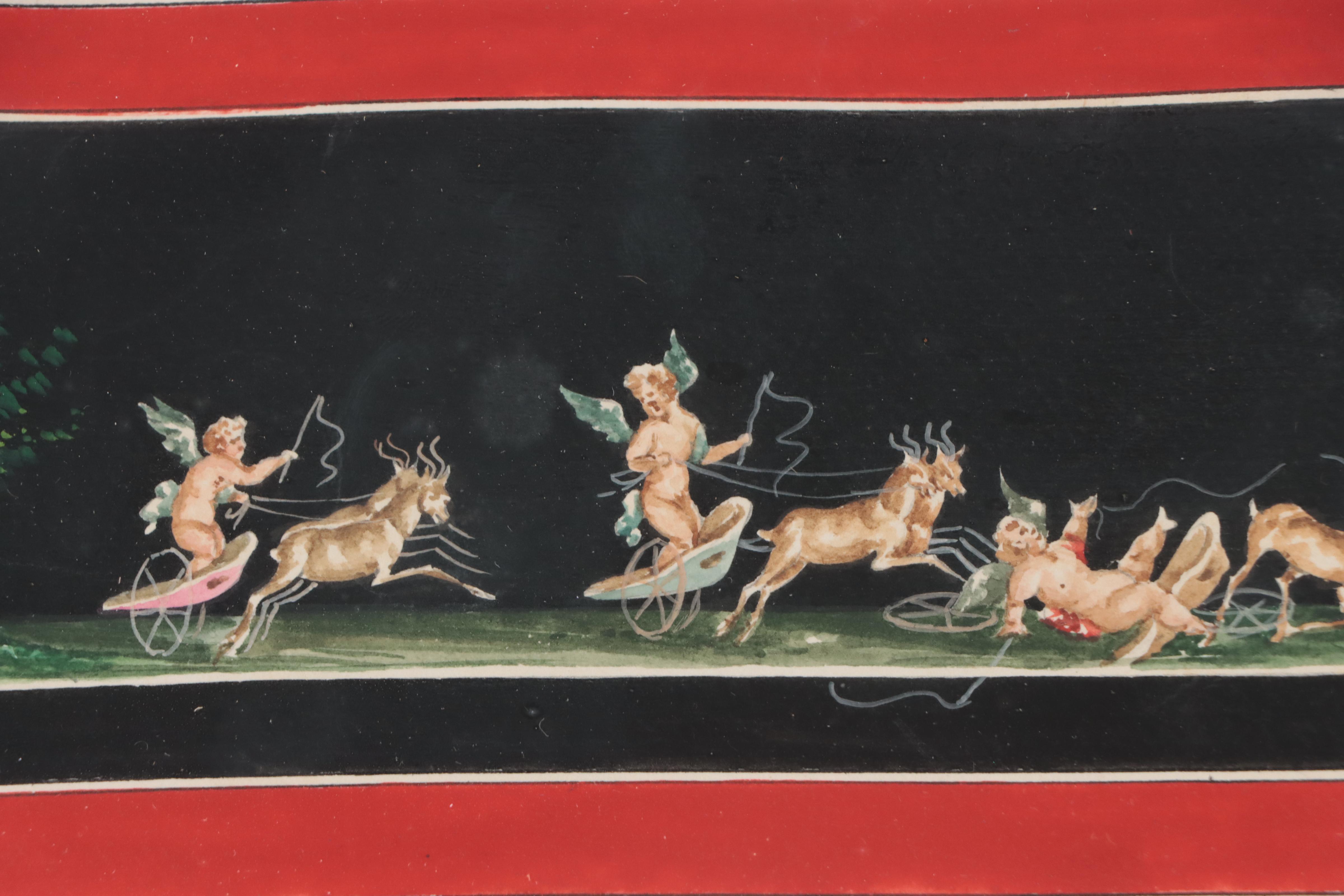 Maria Graziano Gouache Painting "Pompei - Amorini in Bighelli Cervi"