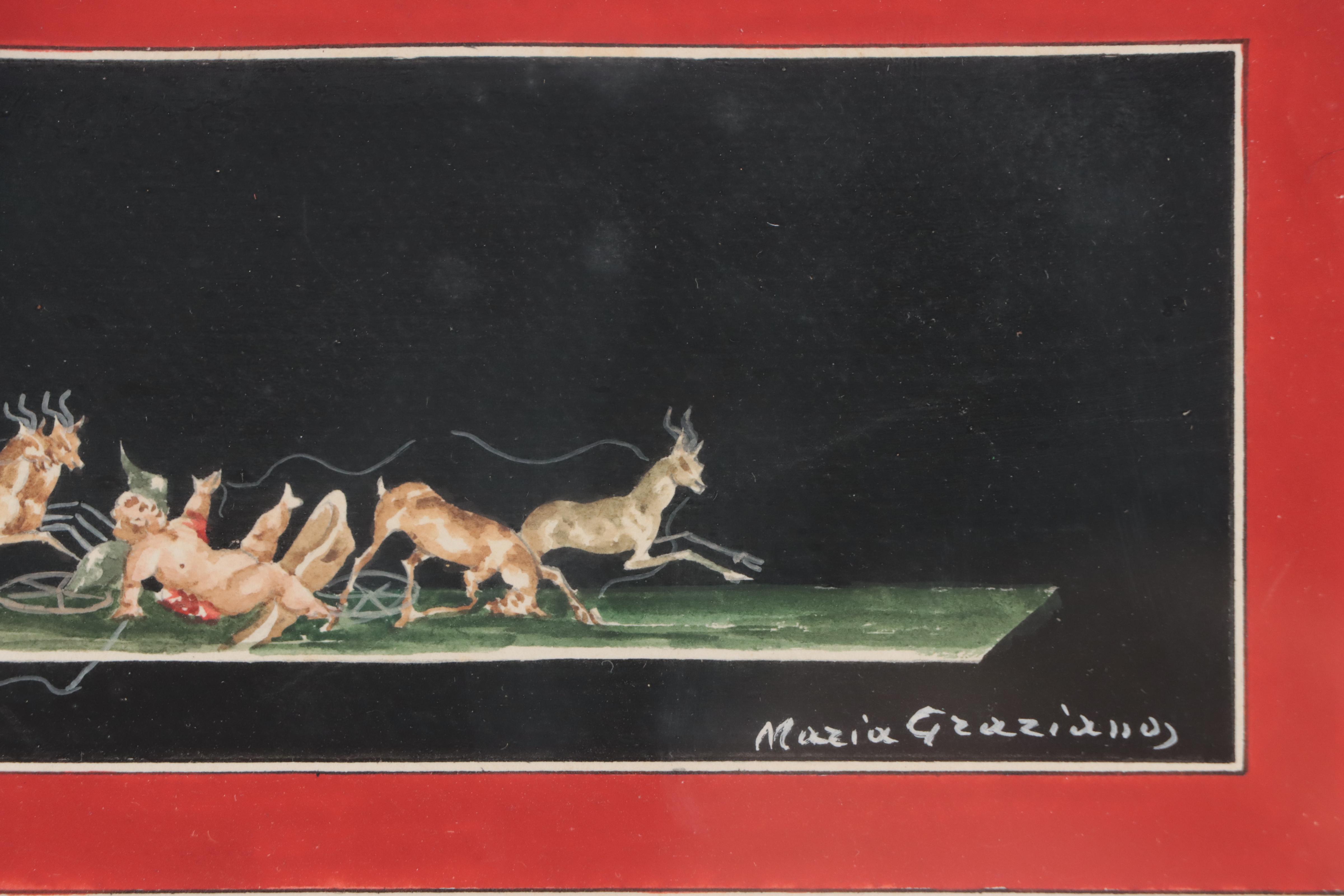 Maria Graziano Gouache Painting "Pompei - Amorini in Bighelli Cervi"