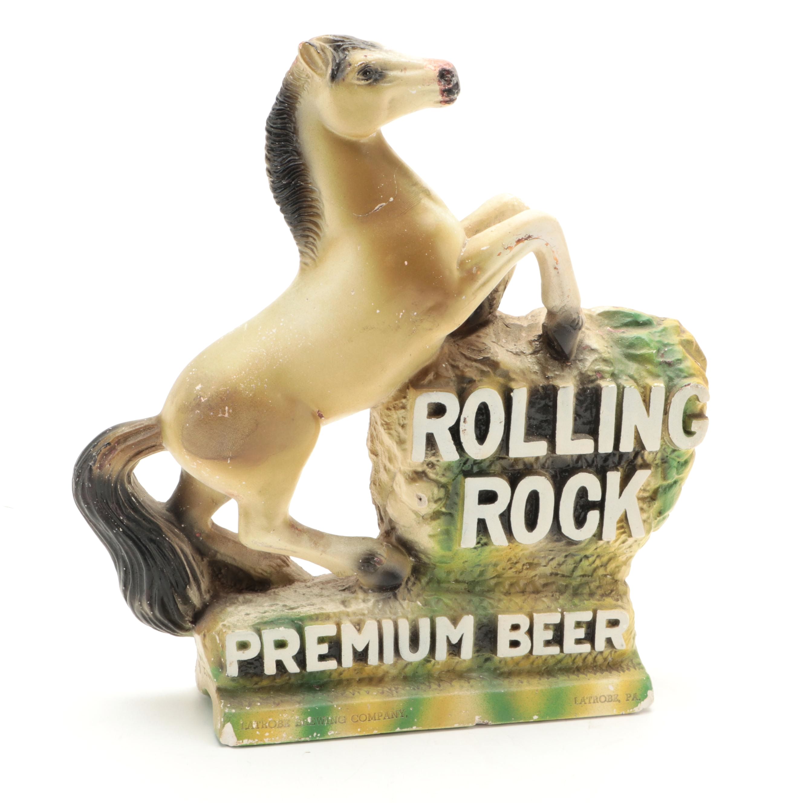 Rolling Rock Premium Beer Chalkware Horse Figurine, Mid to Late 20th Century