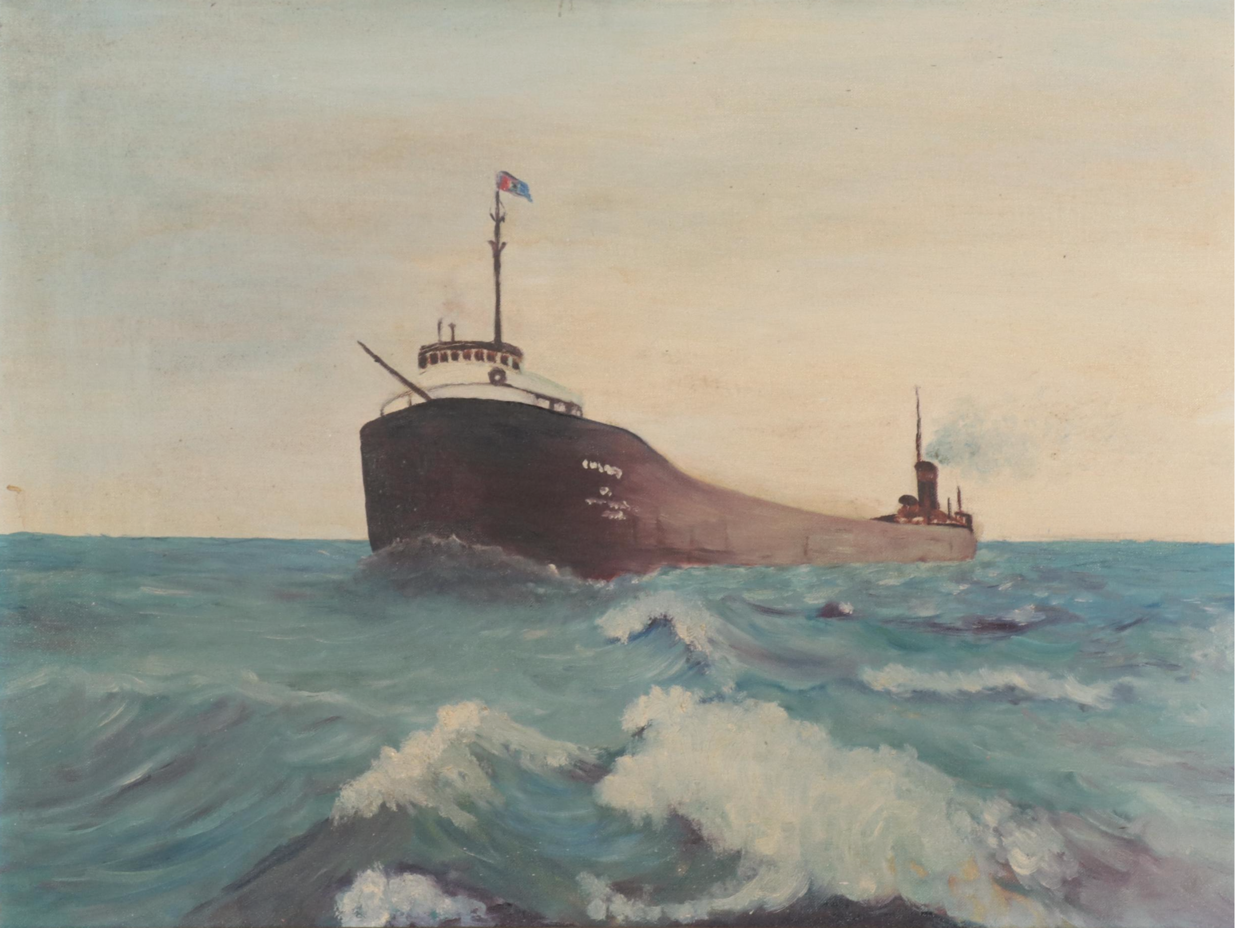 Maritime Oil Painting of Sailing Ship, Circa 1970