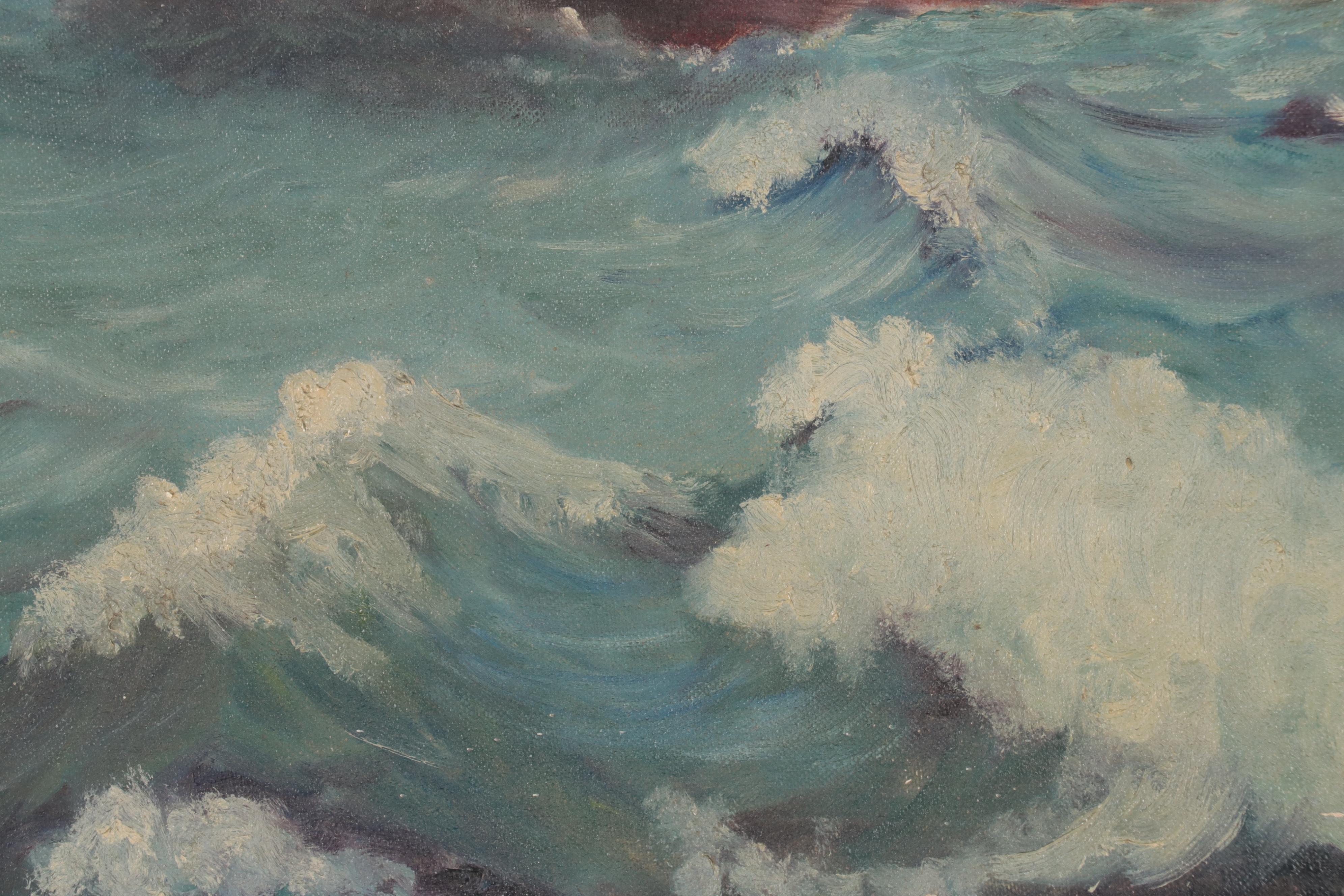 Maritime Oil Painting of Sailing Ship, Circa 1970