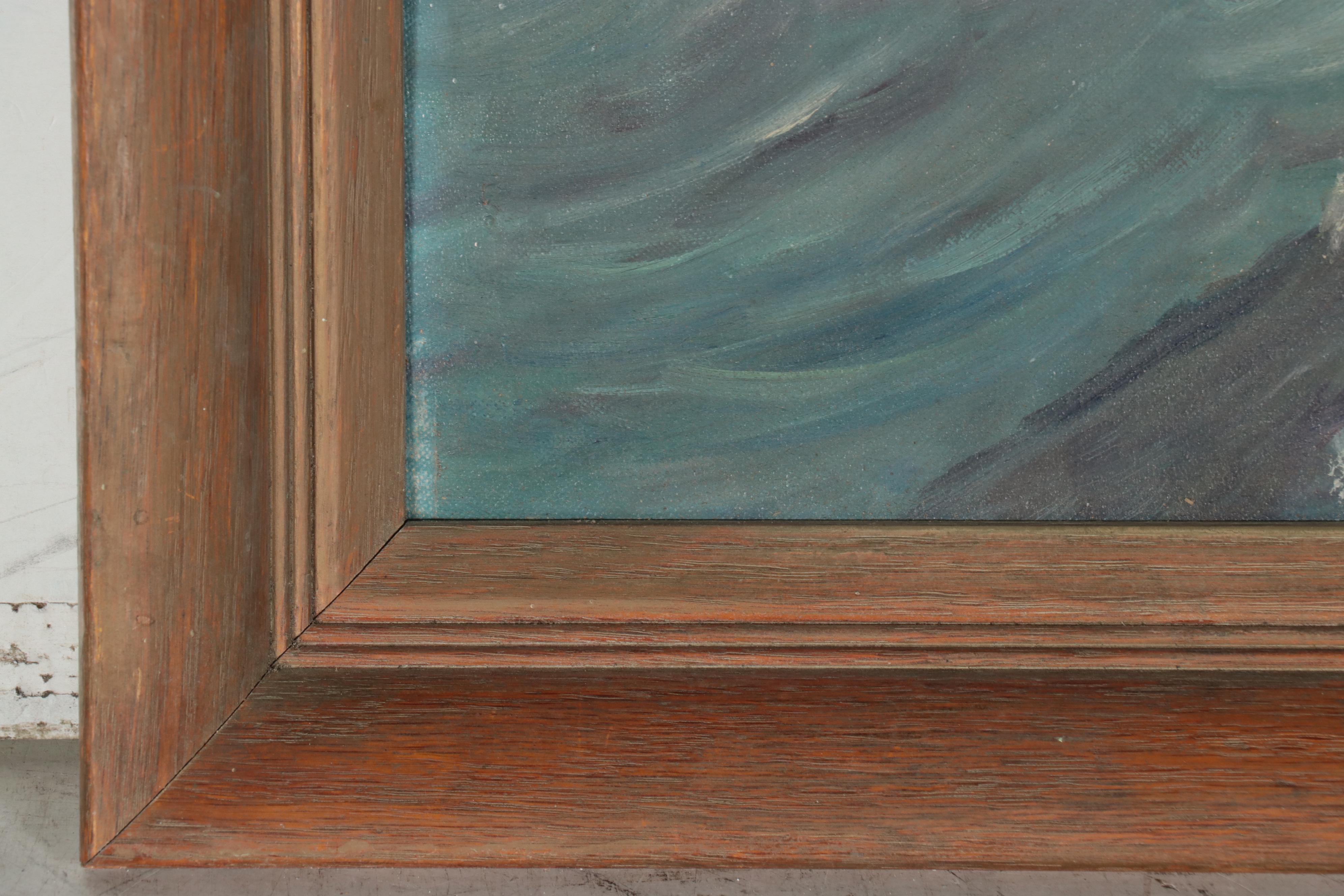 Maritime Oil Painting of Sailing Ship, Circa 1970