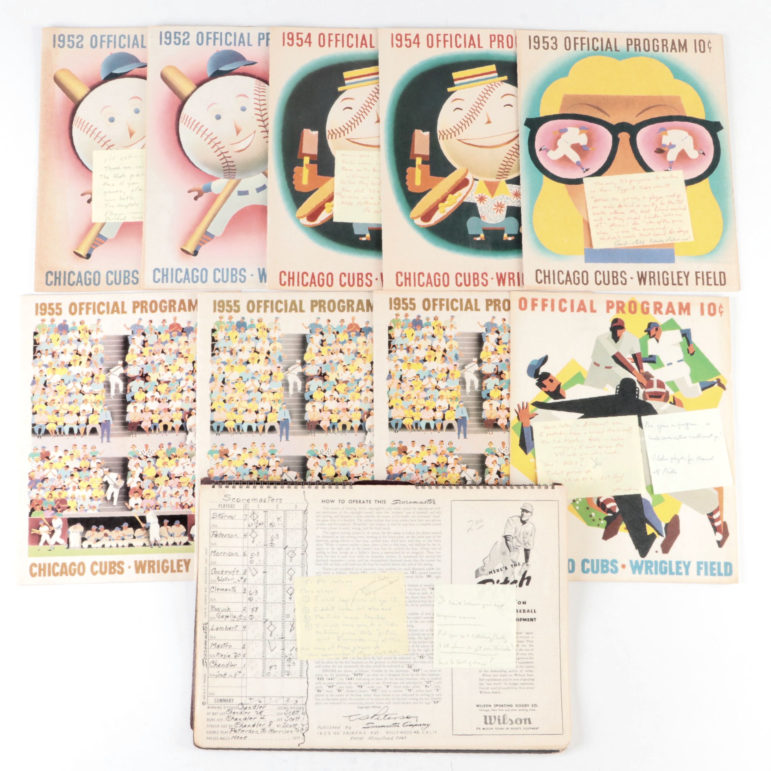 Chicago Cubs Official Programs with Personalized Scorebook, Banks, Musial, 1950s