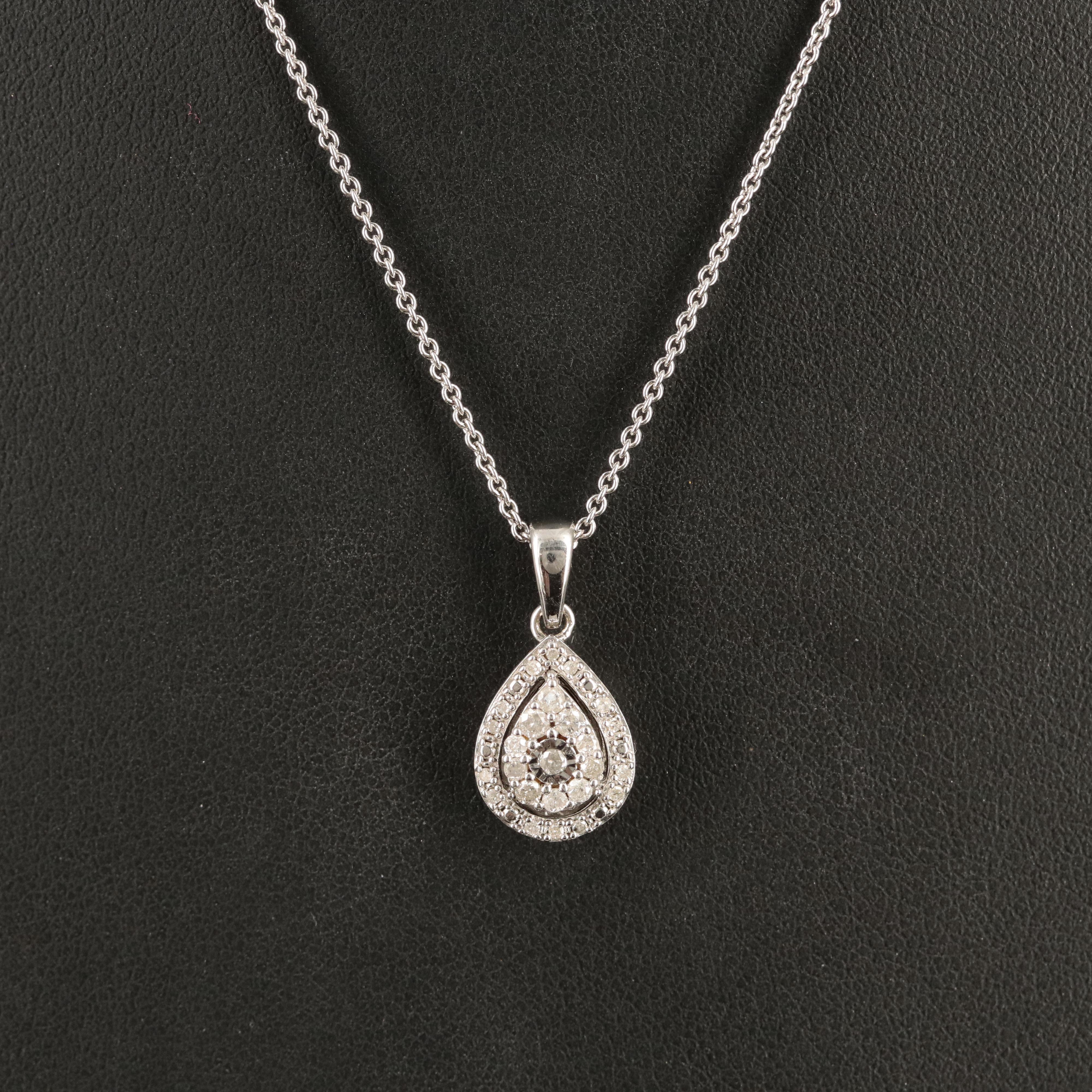 Sterling Diamond Teardrop Pendant Necklace