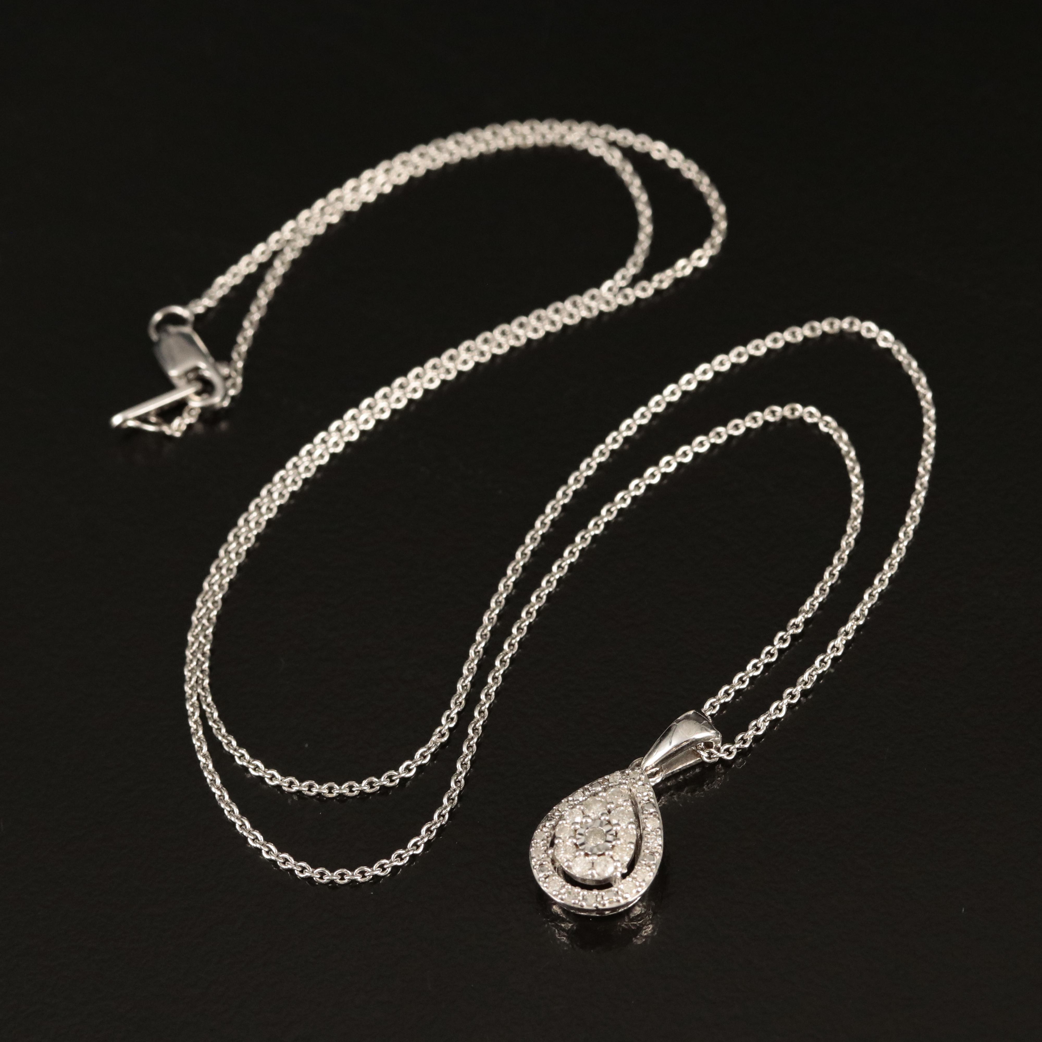 Sterling Diamond Teardrop Pendant Necklace