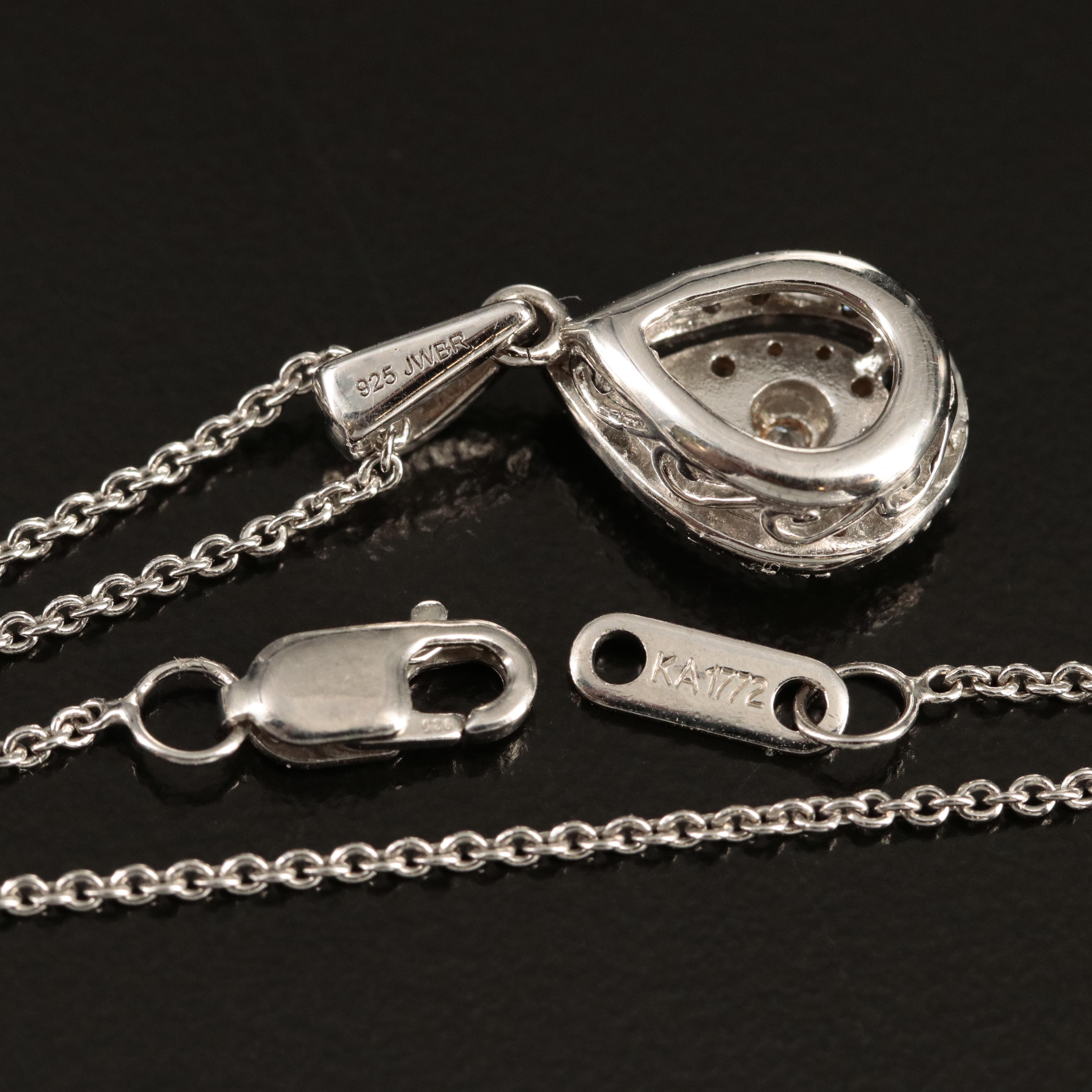 Sterling Diamond Teardrop Pendant Necklace