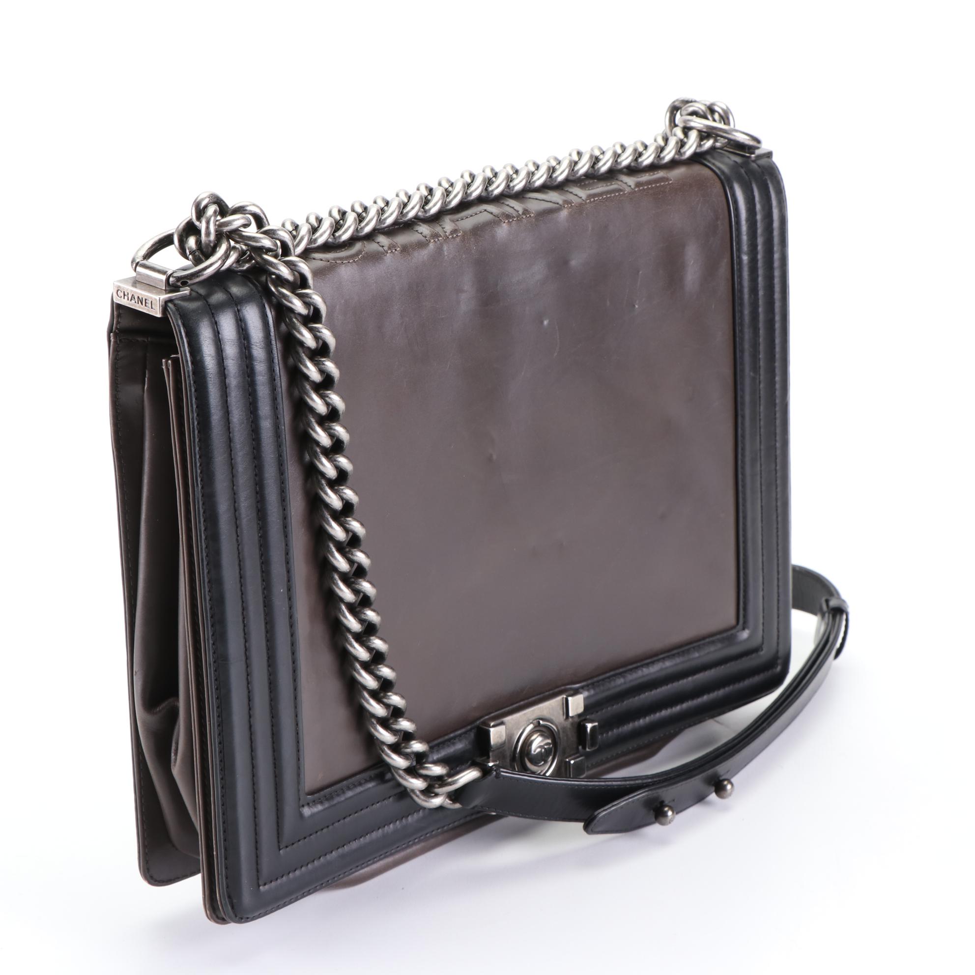 Chanel Large Reverso Boy Bag in Bicolor Leather with Chain Link/Leather Strap