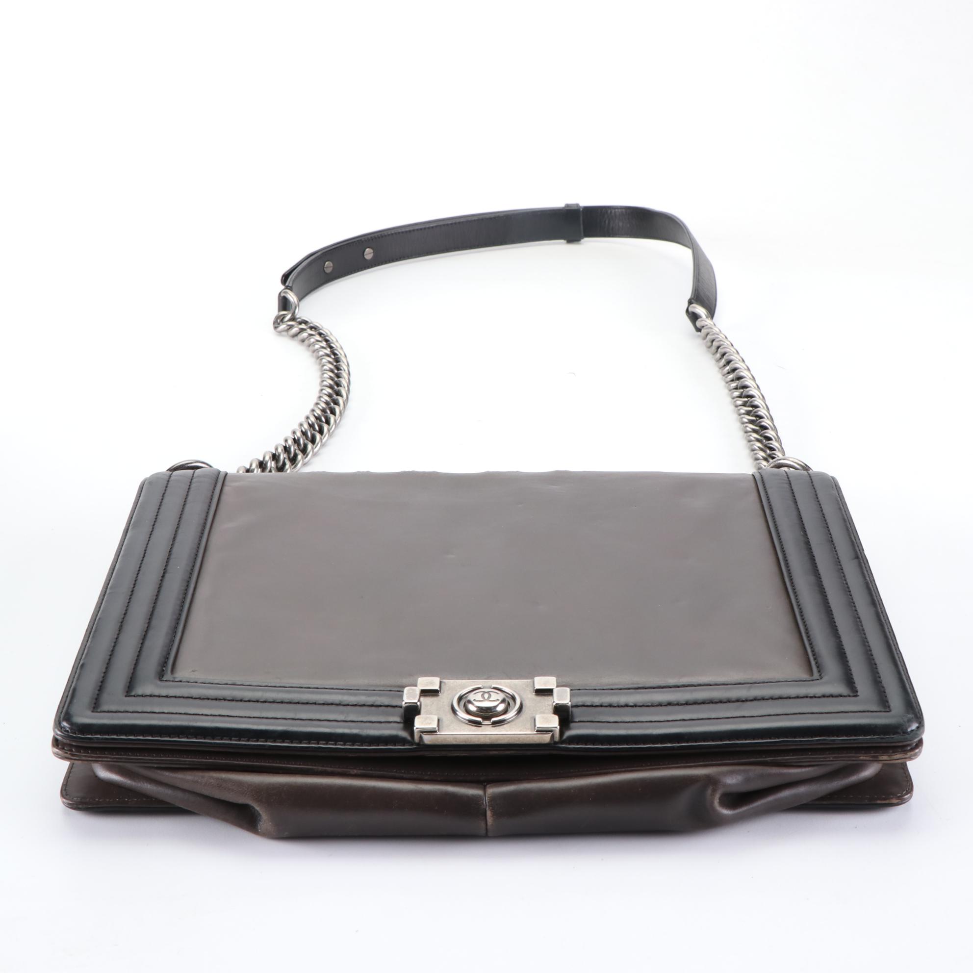 Chanel Large Reverso Boy Bag in Bicolor Leather with Chain Link/Leather Strap