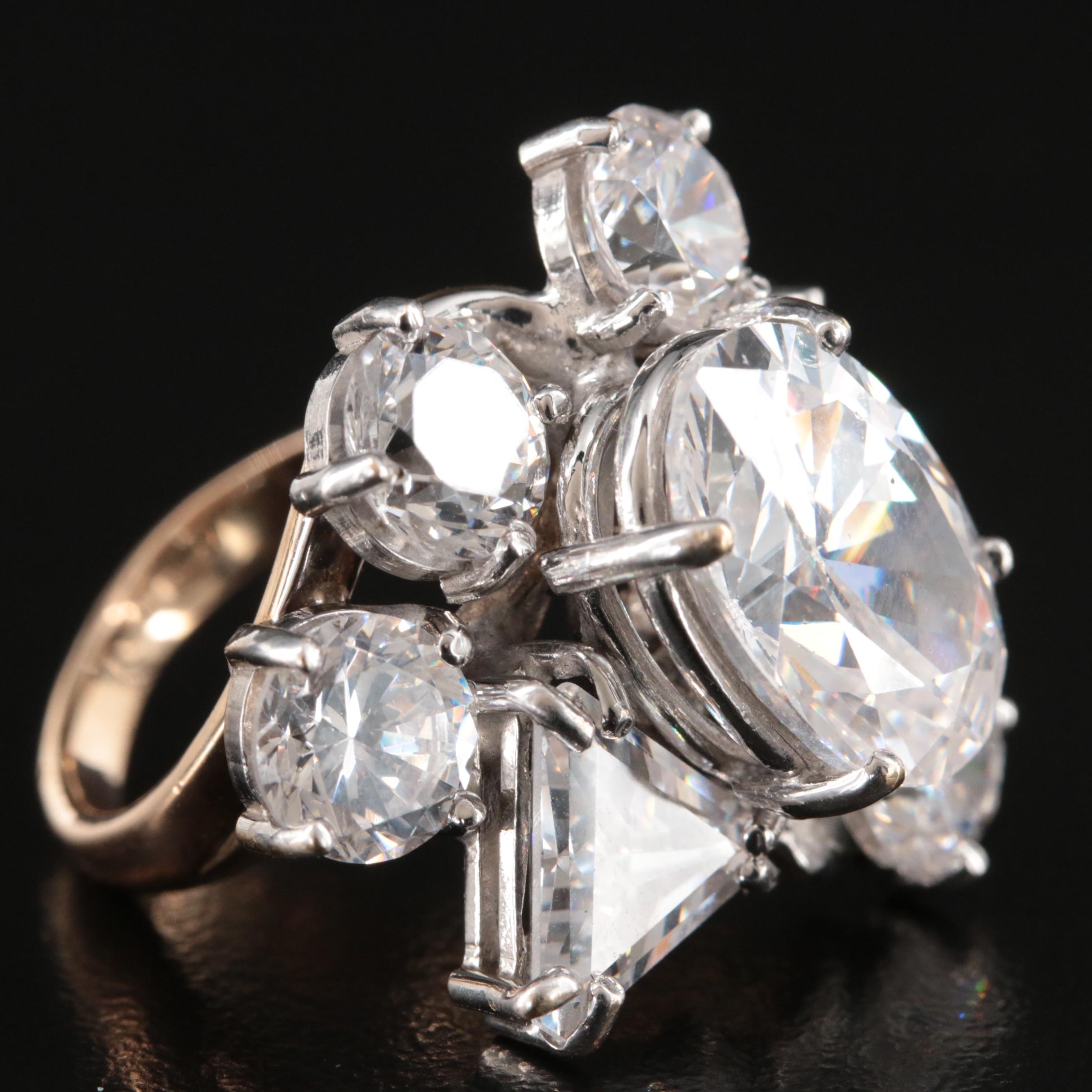 14K Cubic Zirconia Cluster Ring