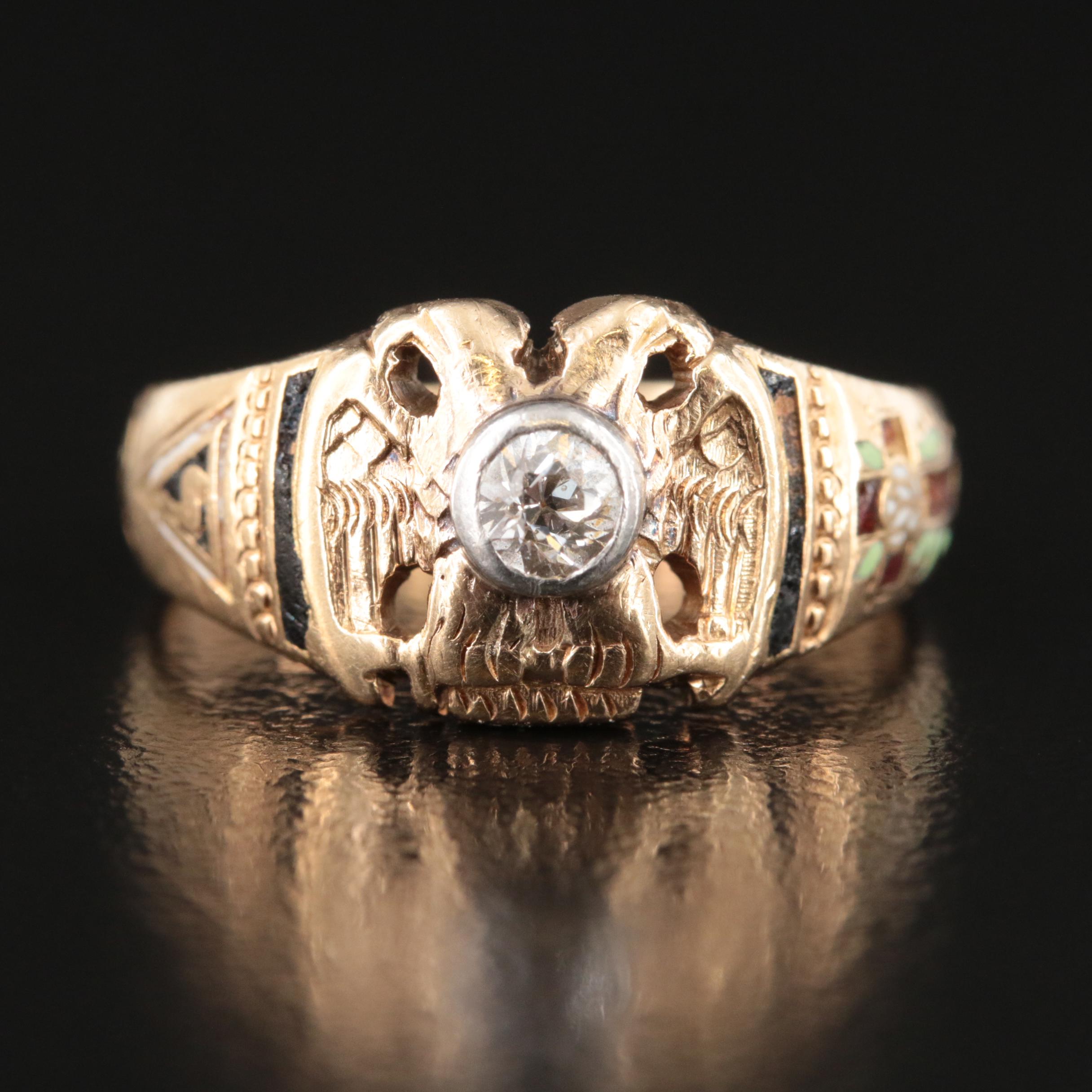 14K Diamond and Enamel Masonic Scottish Rite Ring