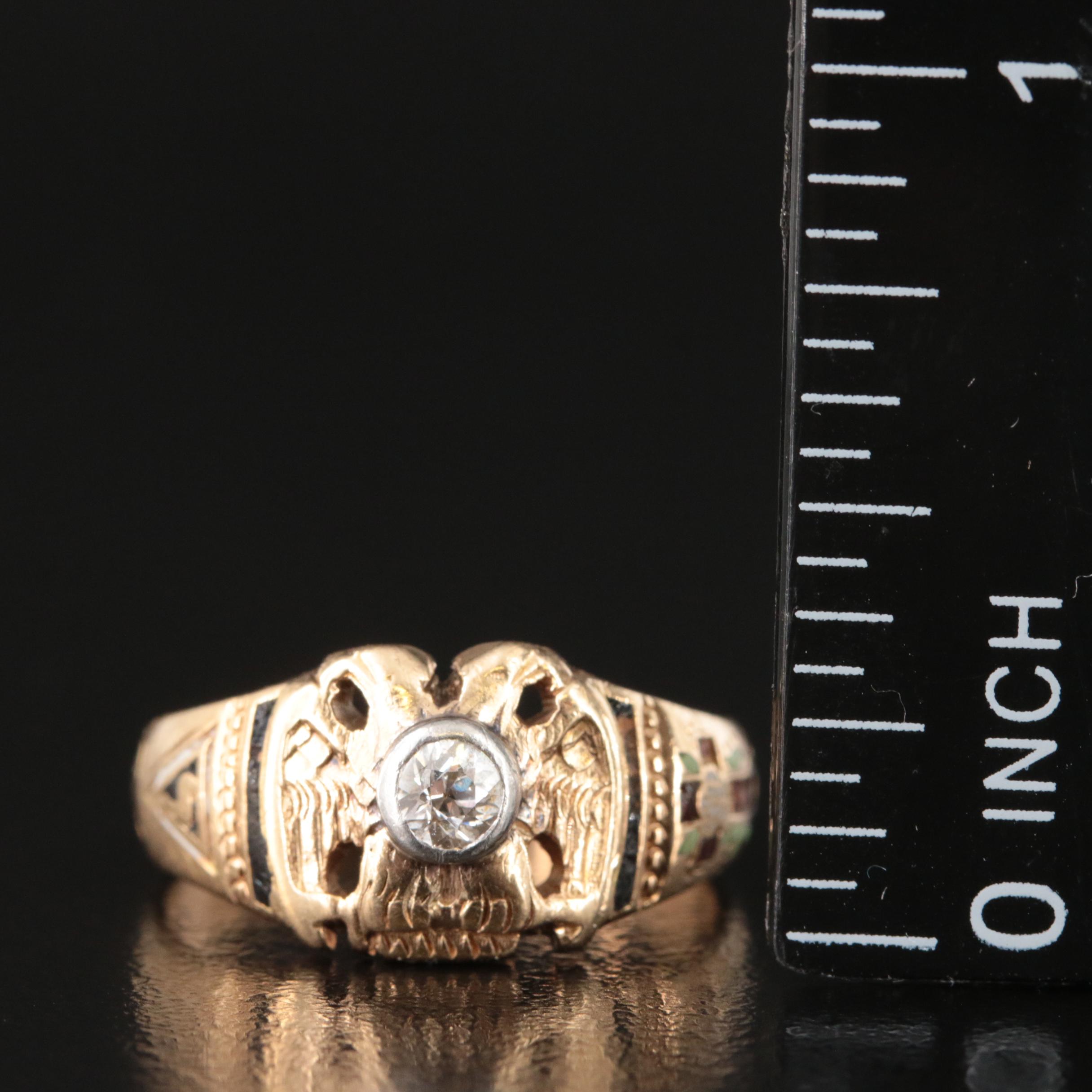 14K Diamond and Enamel Masonic Scottish Rite Ring