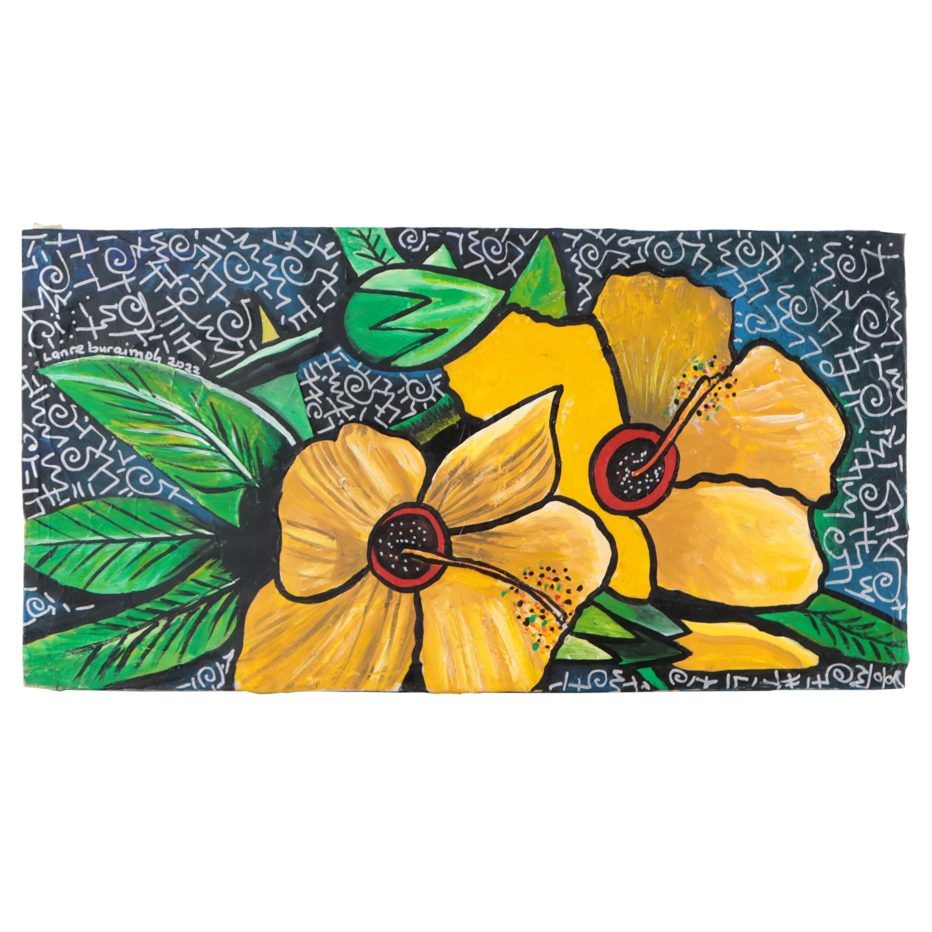 Lanre Buraimoh Floral Mixed Media Painting, 2022