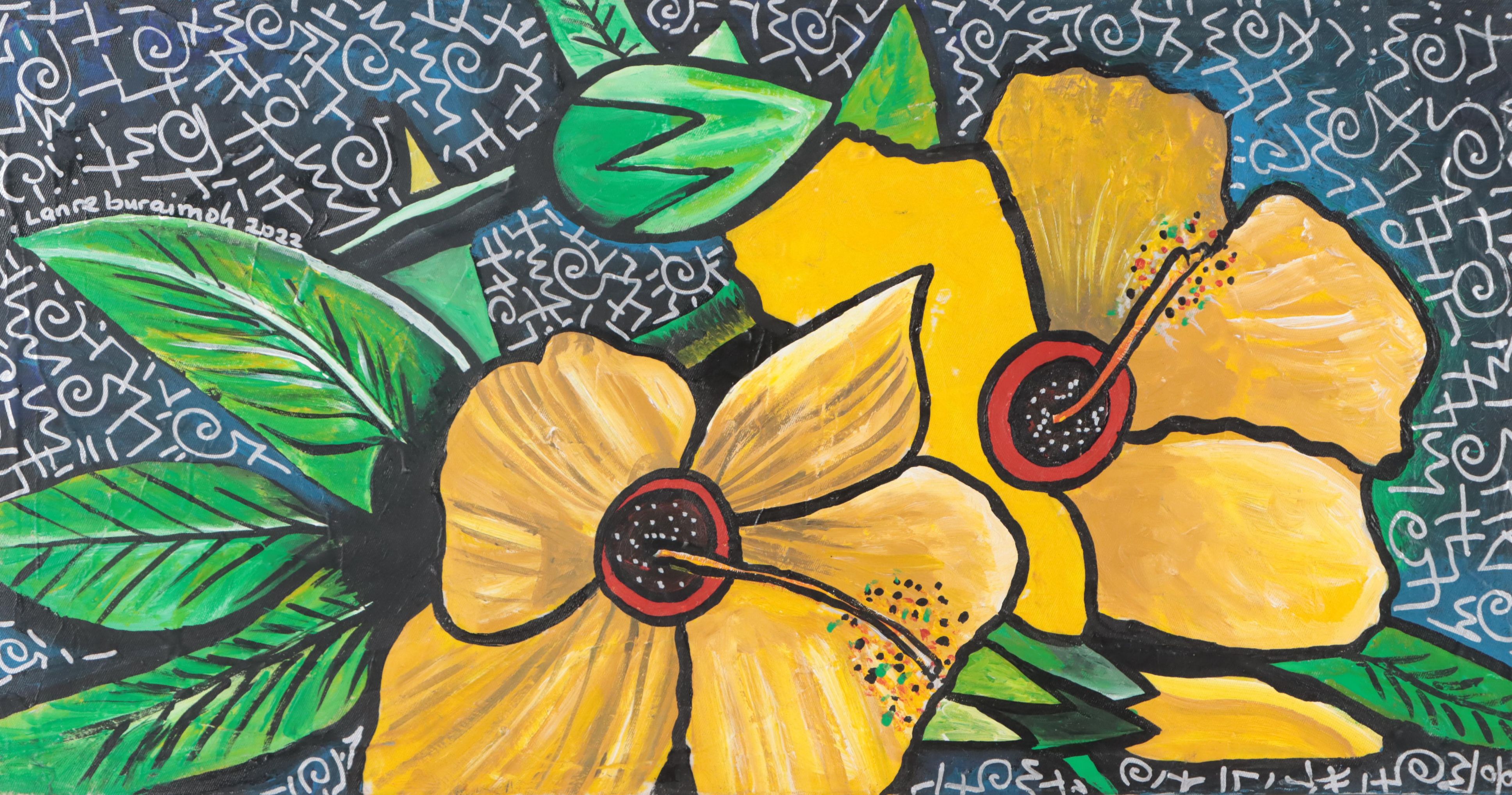 Lanre Buraimoh Floral Mixed Media Painting, 2022