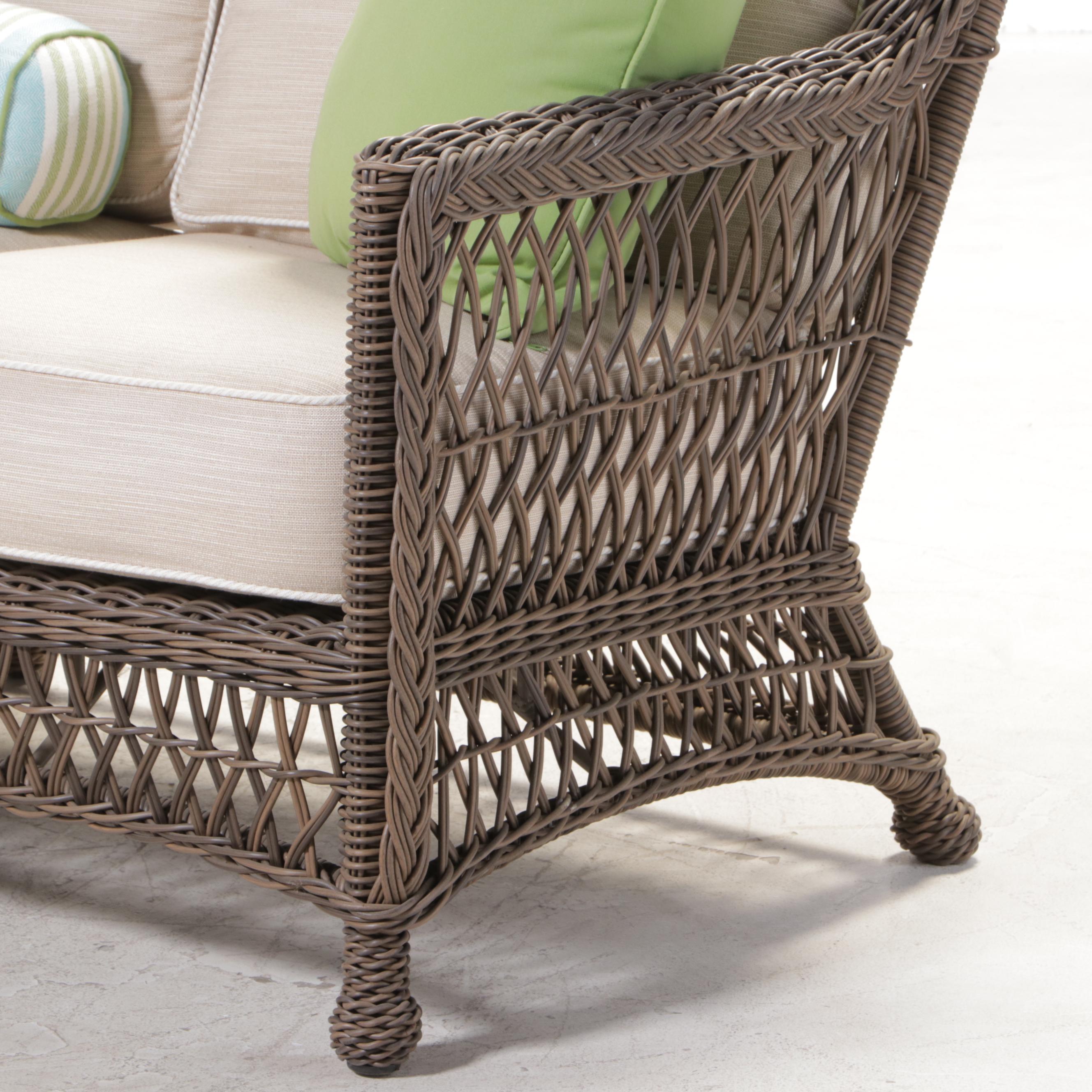 Frontgate "Hampton" Resin Wicker Patio Sofa in Driftwood Finish