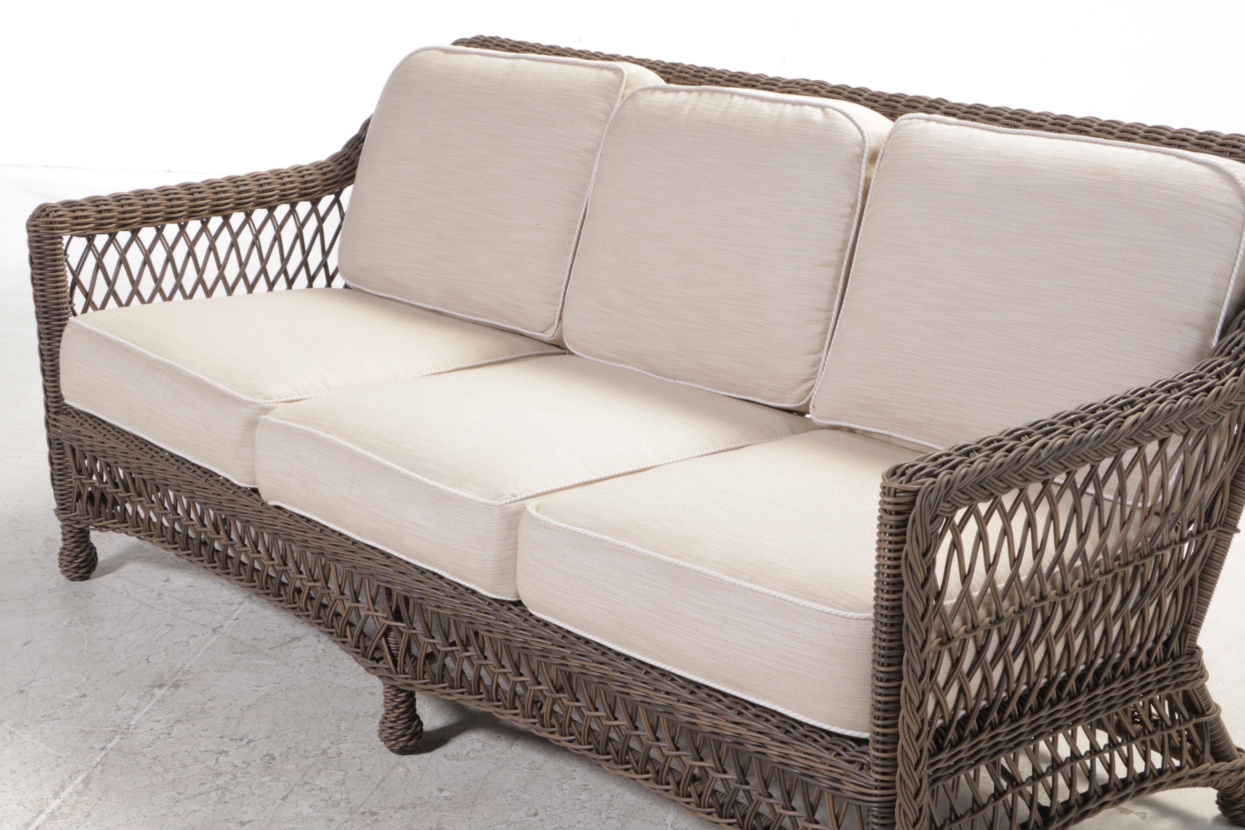Frontgate "Hampton" Resin Wicker Patio Sofa in Driftwood Finish