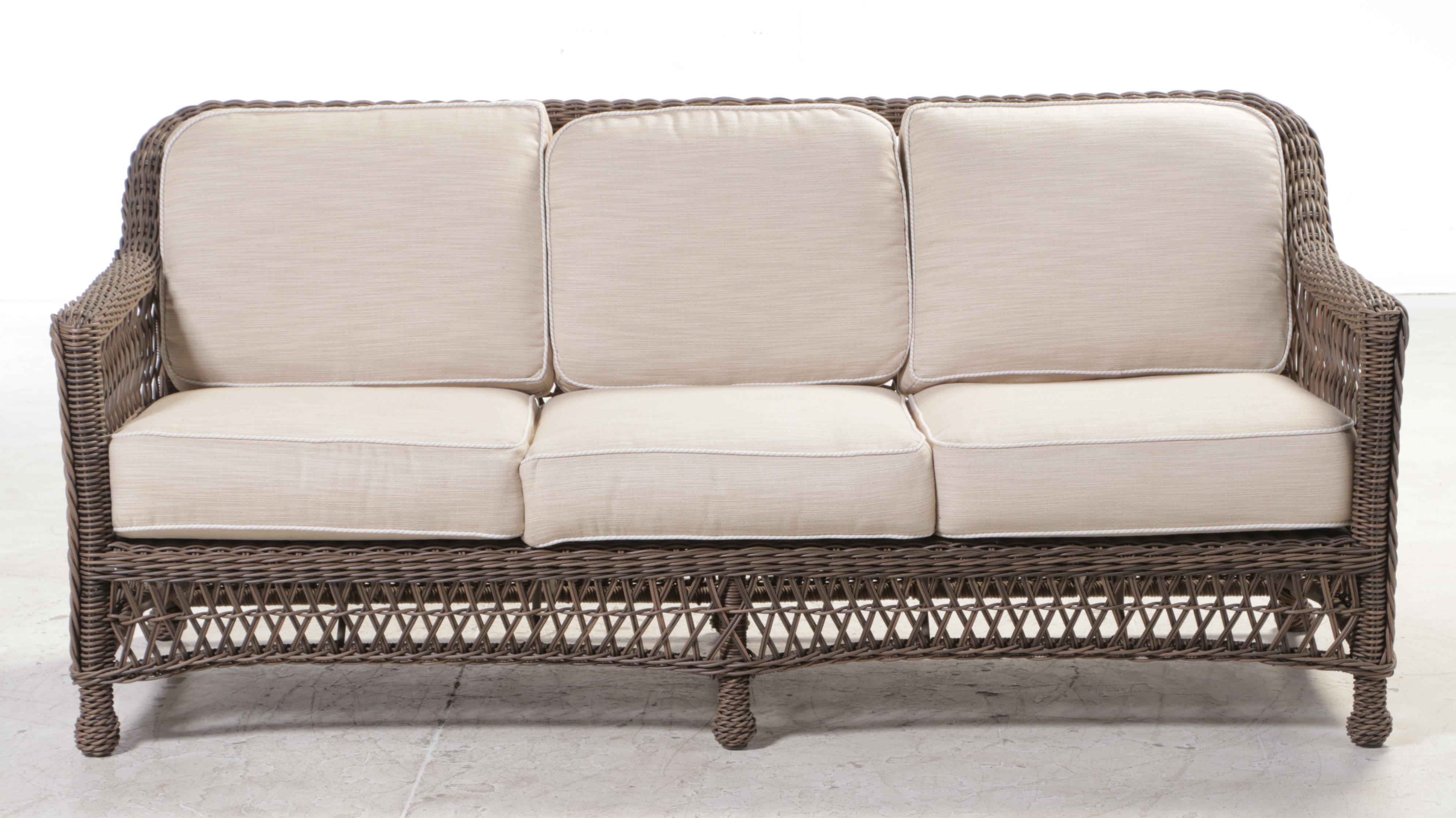 Frontgate "Hampton" Resin Wicker Patio Sofa in Driftwood Finish