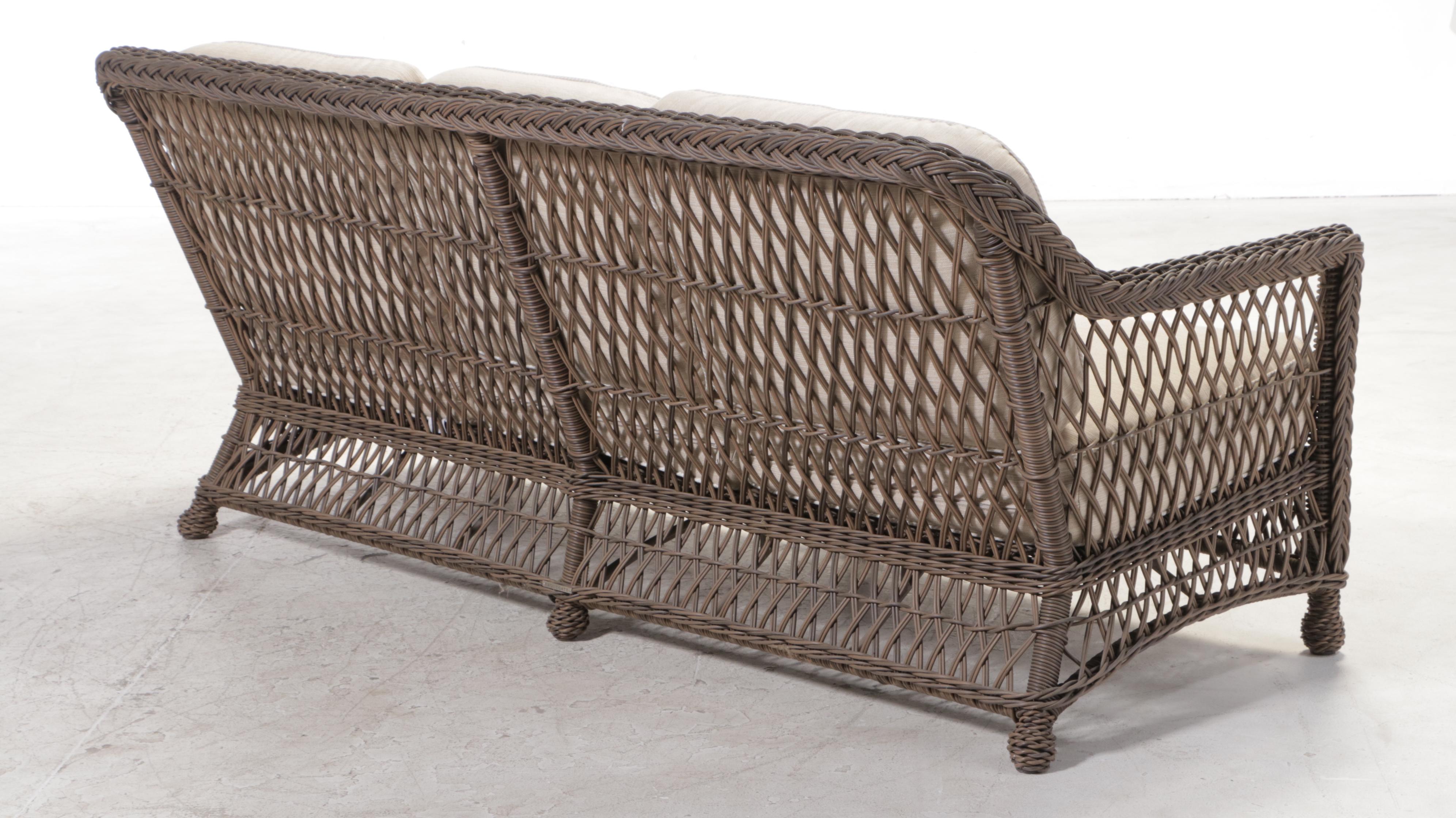Frontgate "Hampton" Resin Wicker Patio Sofa in Driftwood Finish