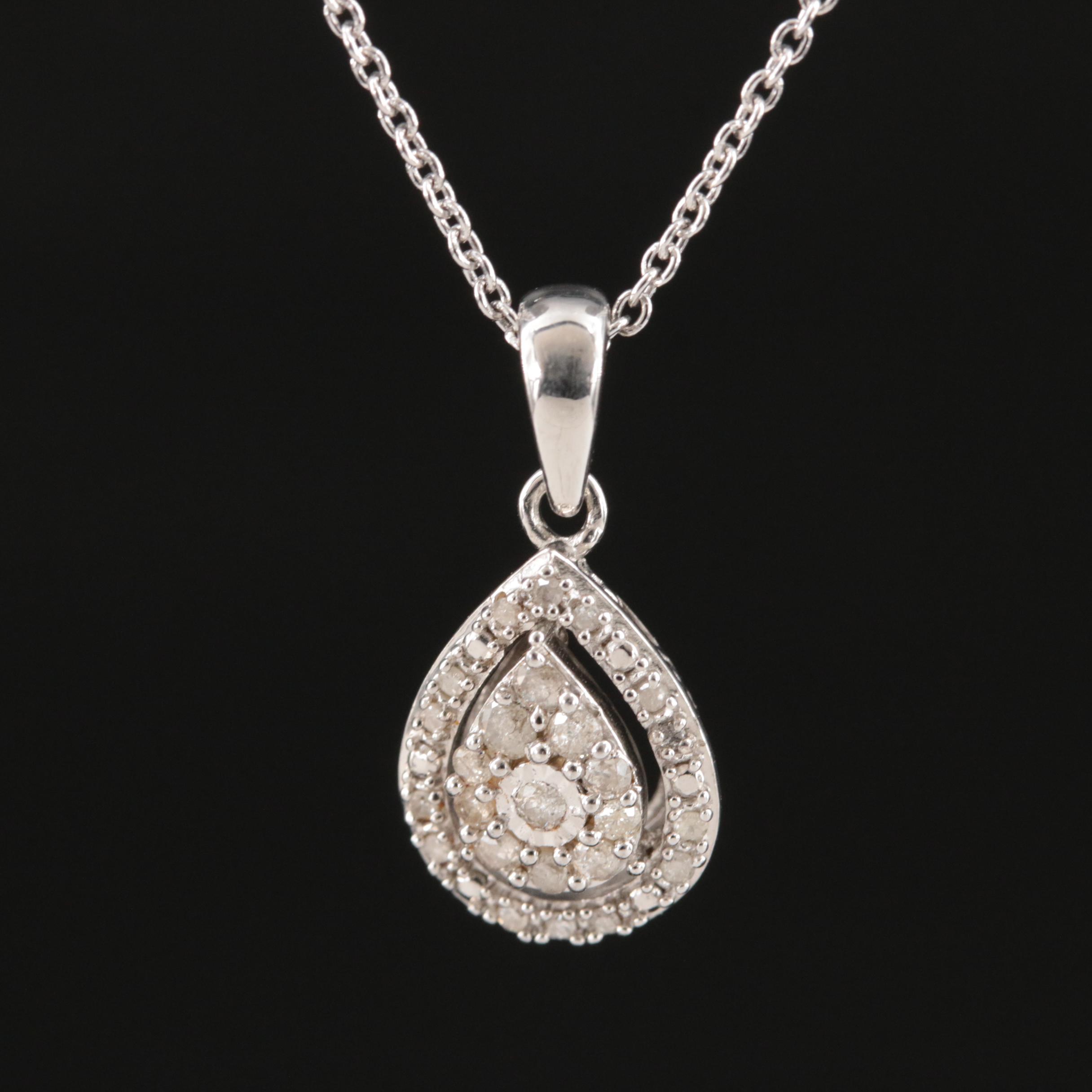 Sterling Diamond Teardrop Pendant Necklace