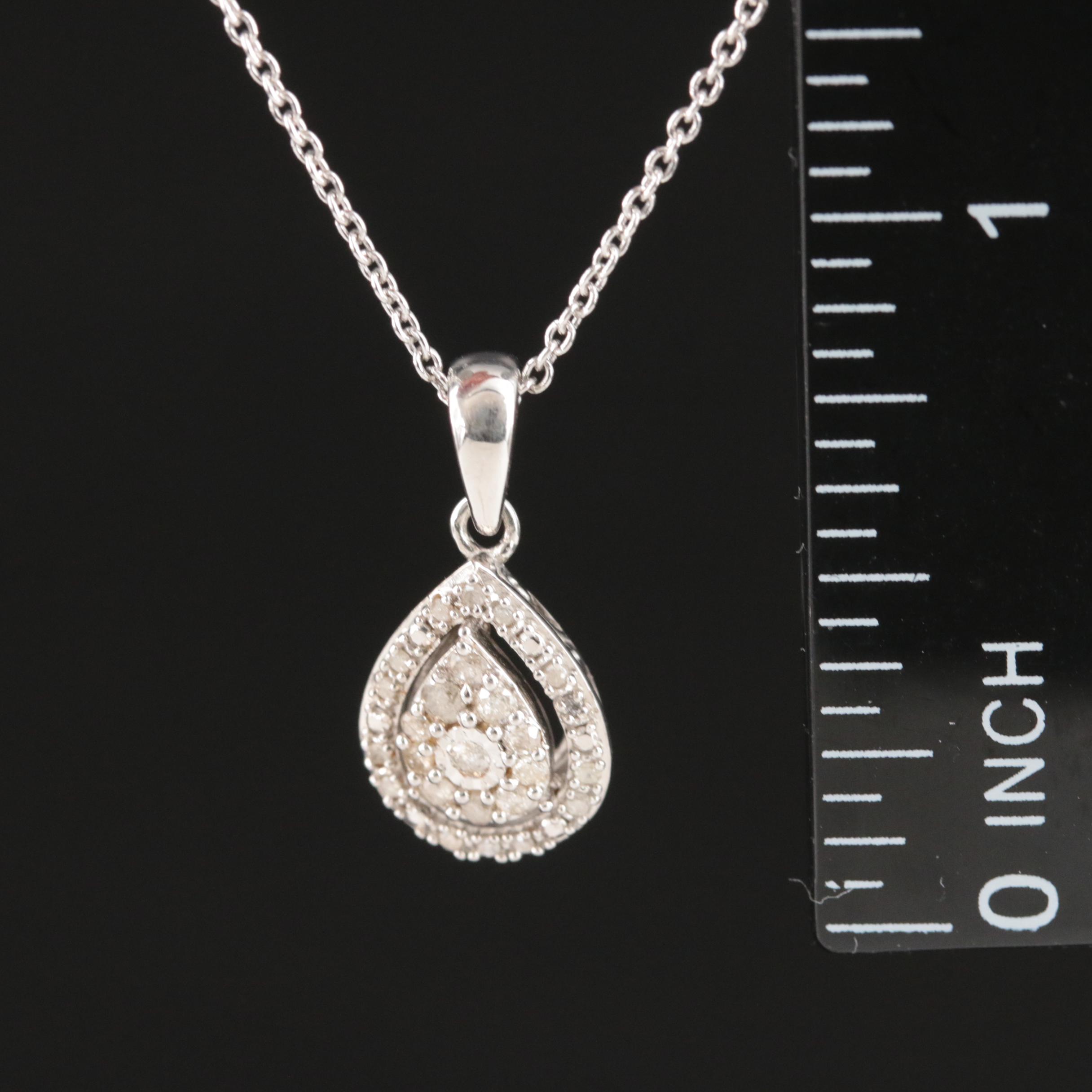 Sterling Diamond Teardrop Pendant Necklace