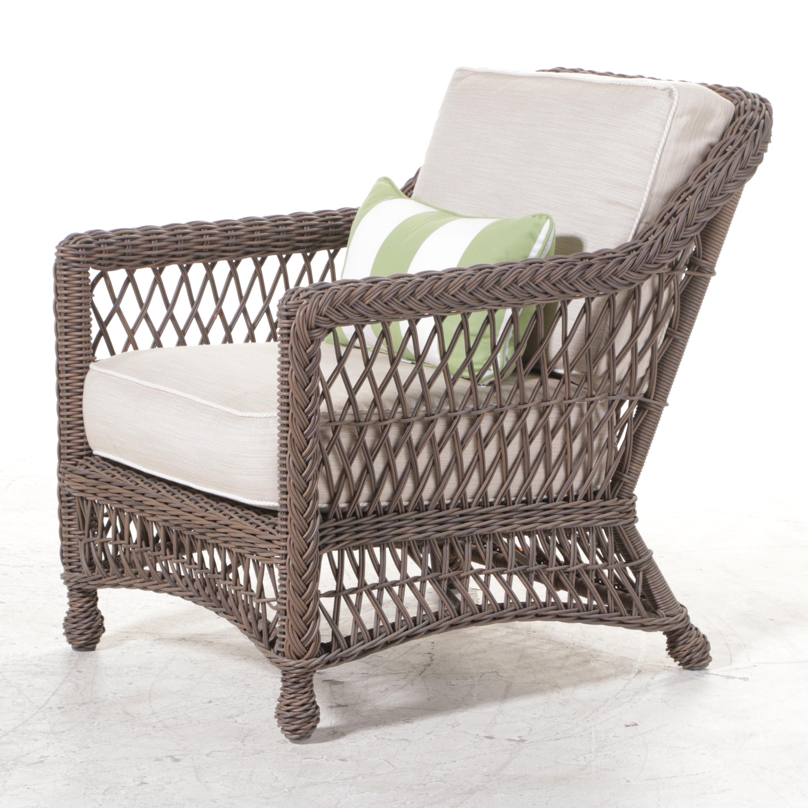 Frontgate "Hampton" Resin Wicker Patio Armchair and Ottoman in Driftwood Finish