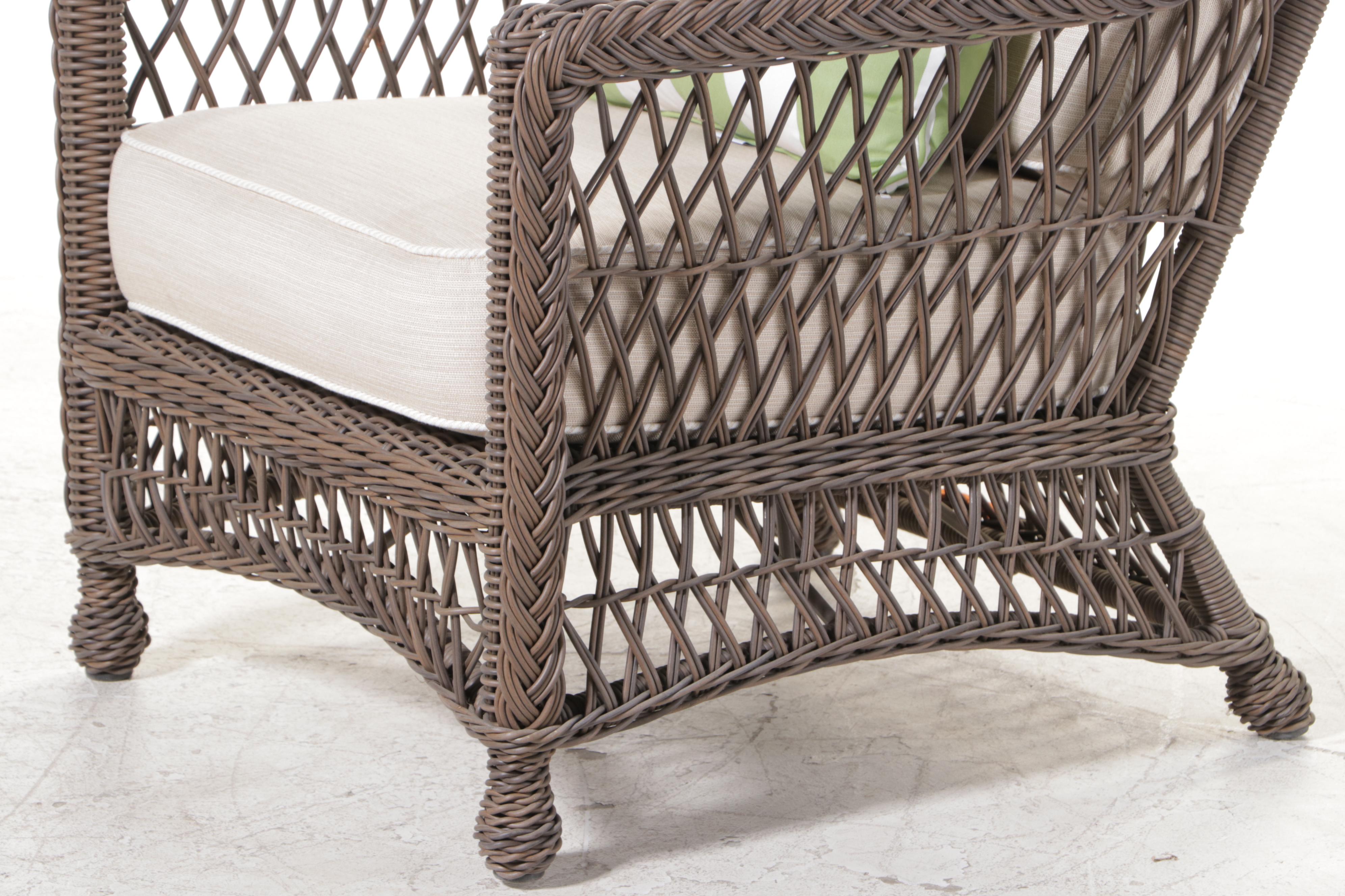 Frontgate "Hampton" Resin Wicker Patio Armchair and Ottoman in Driftwood Finish