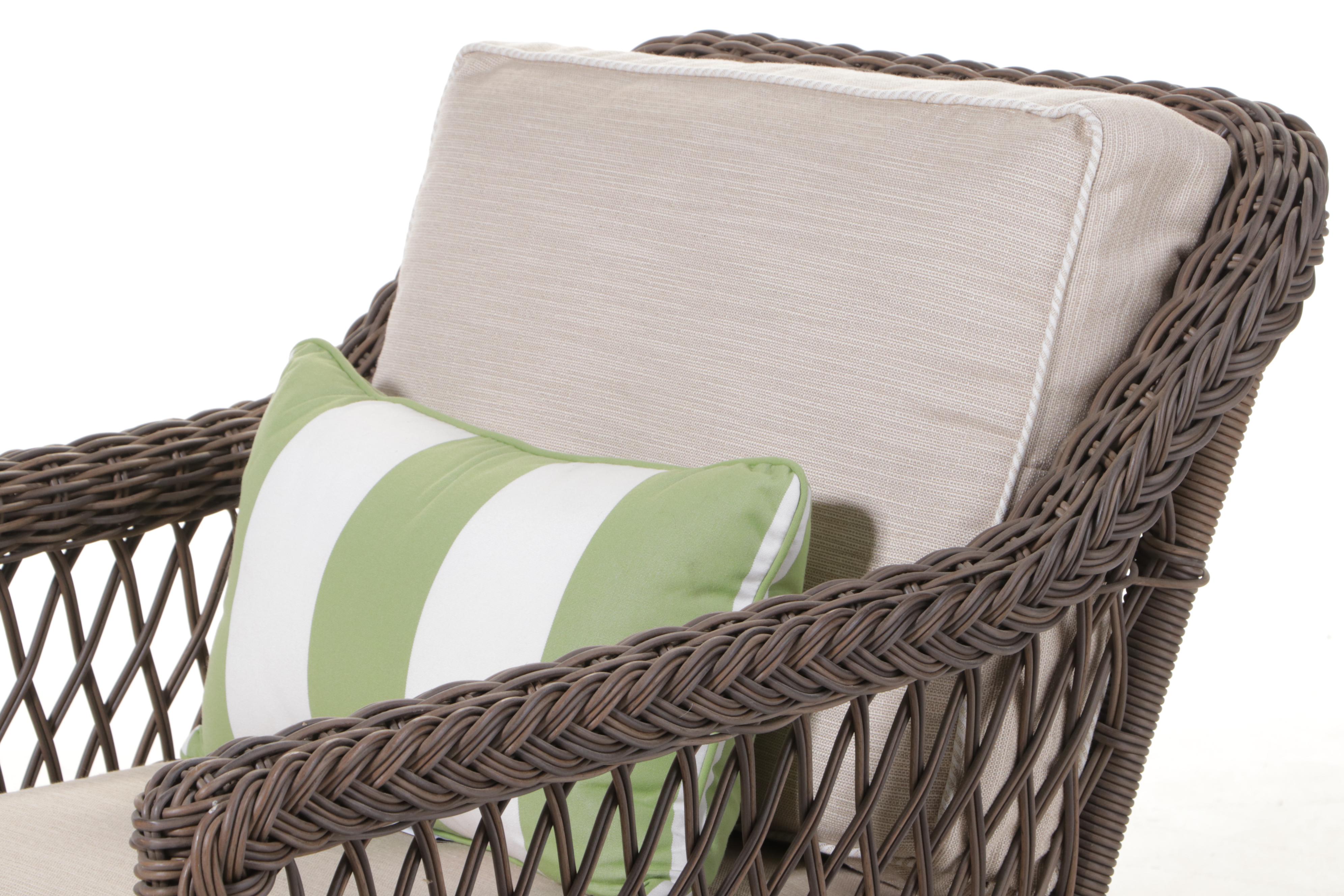 Frontgate "Hampton" Resin Wicker Patio Armchair and Ottoman in Driftwood Finish