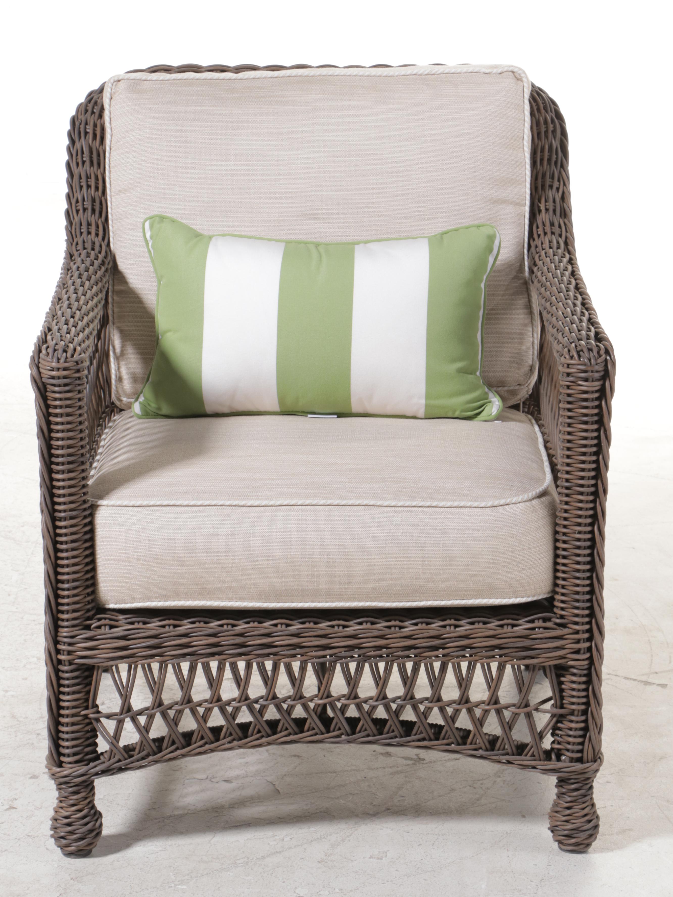 Frontgate "Hampton" Resin Wicker Patio Armchair and Ottoman in Driftwood Finish
