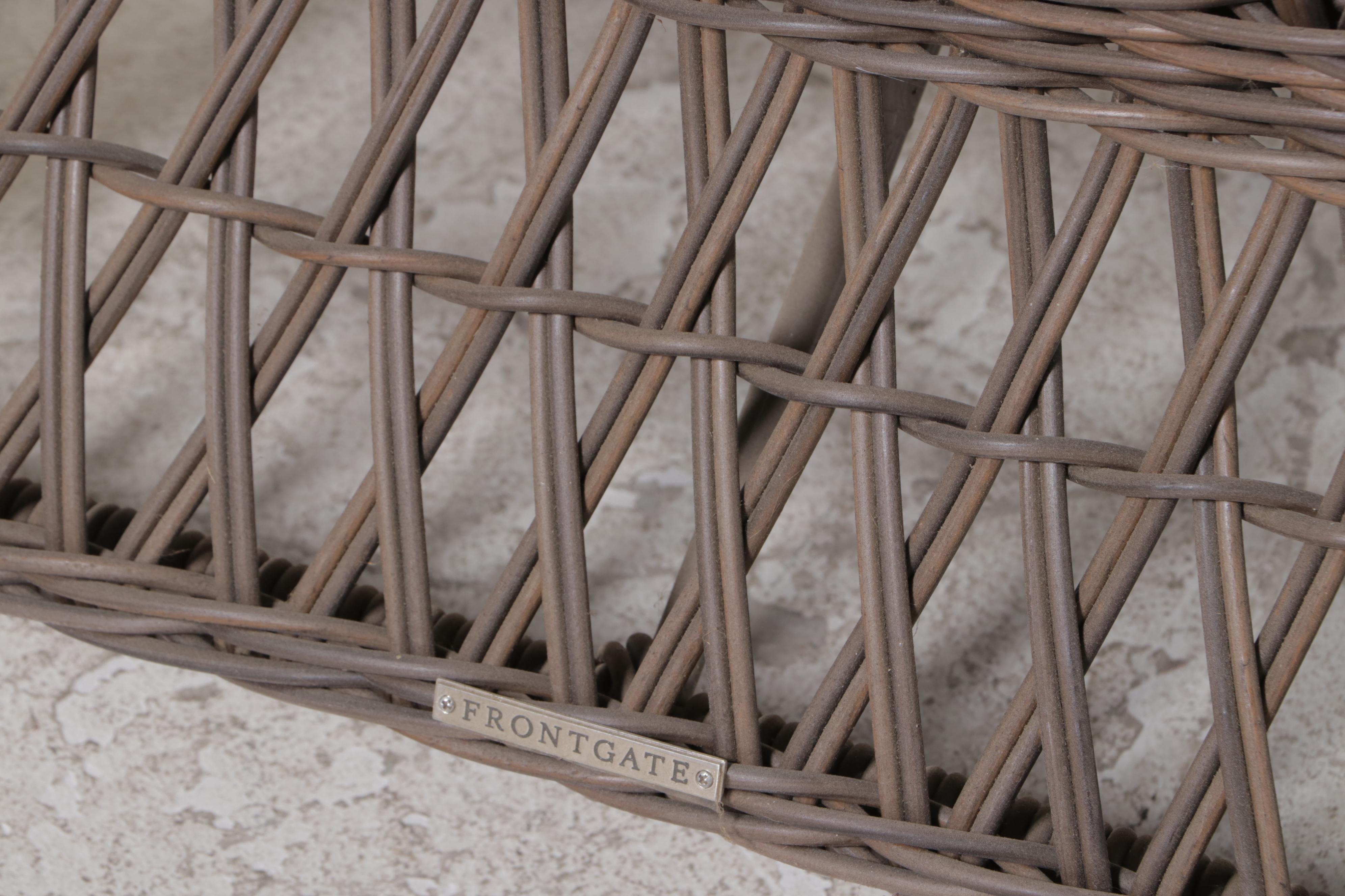 Frontgate "Hampton" Resin Wicker Patio Armchair and Ottoman in Driftwood Finish