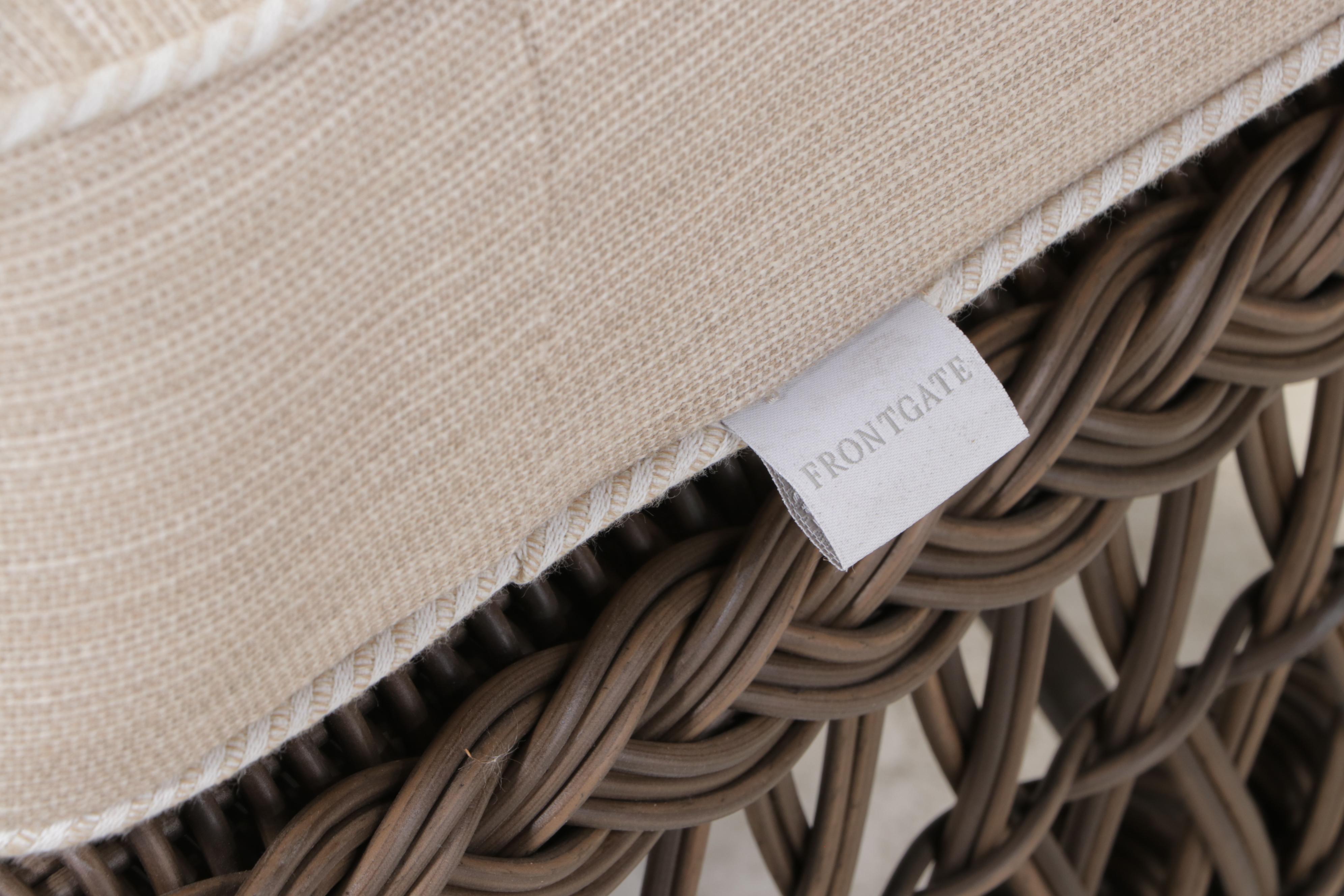 Frontgate "Hampton" Resin Wicker Patio Armchair and Ottoman in Driftwood Finish