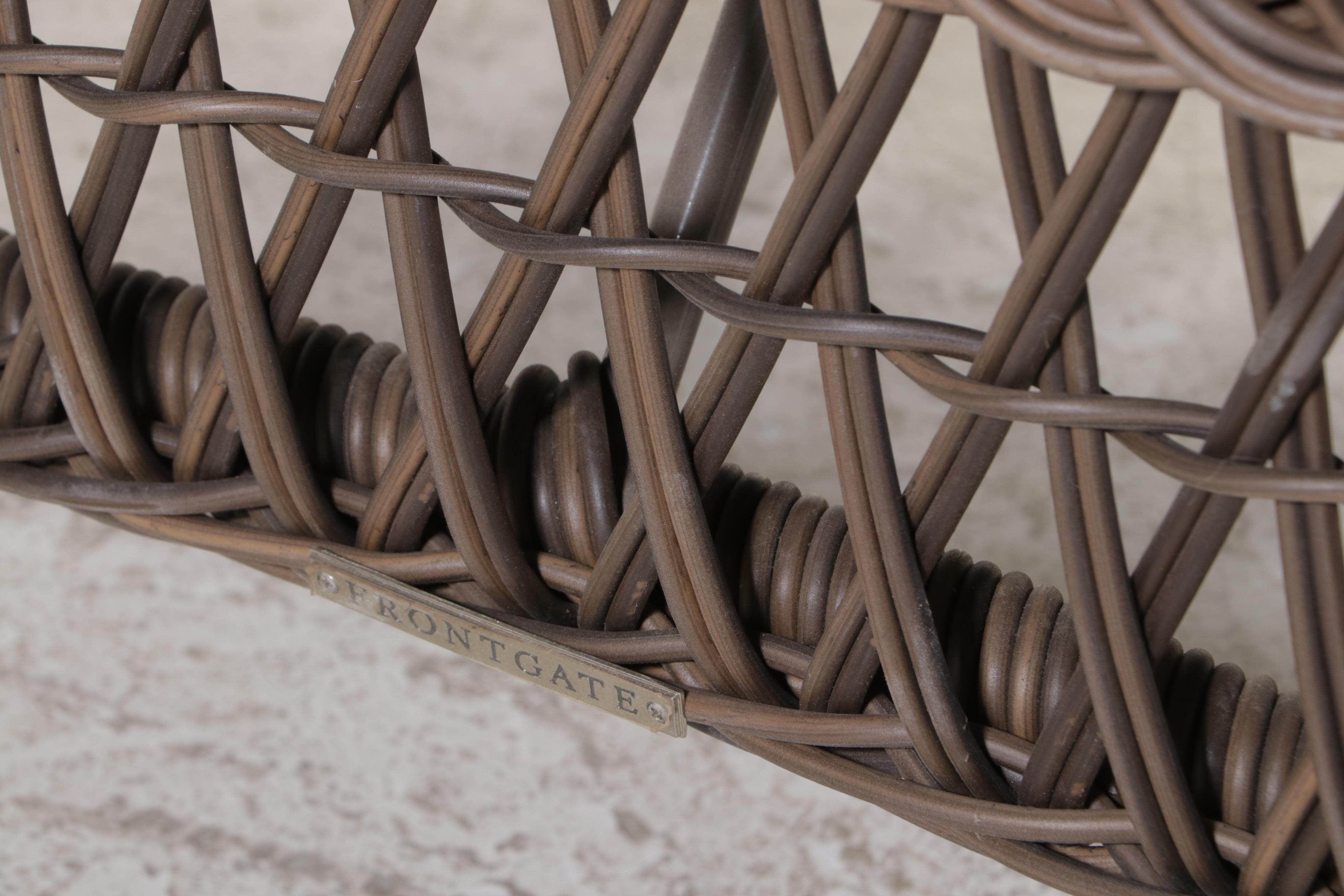 Frontgate "Hampton" Resin Wicker Patio Armchair and Ottoman in Driftwood Finish