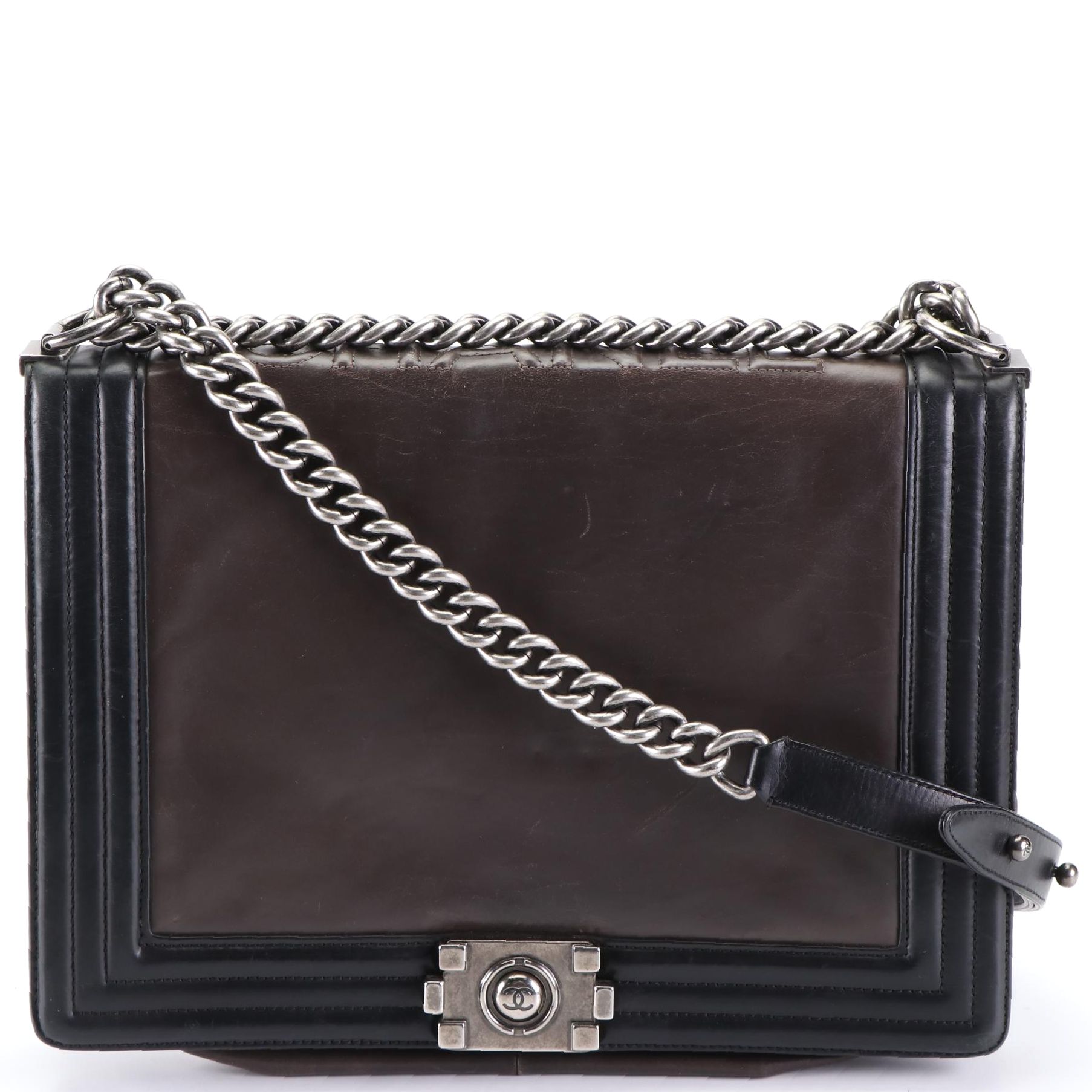 Chanel Large Reverso Boy Bag in Bicolor Leather with Chain Link/Leather Strap