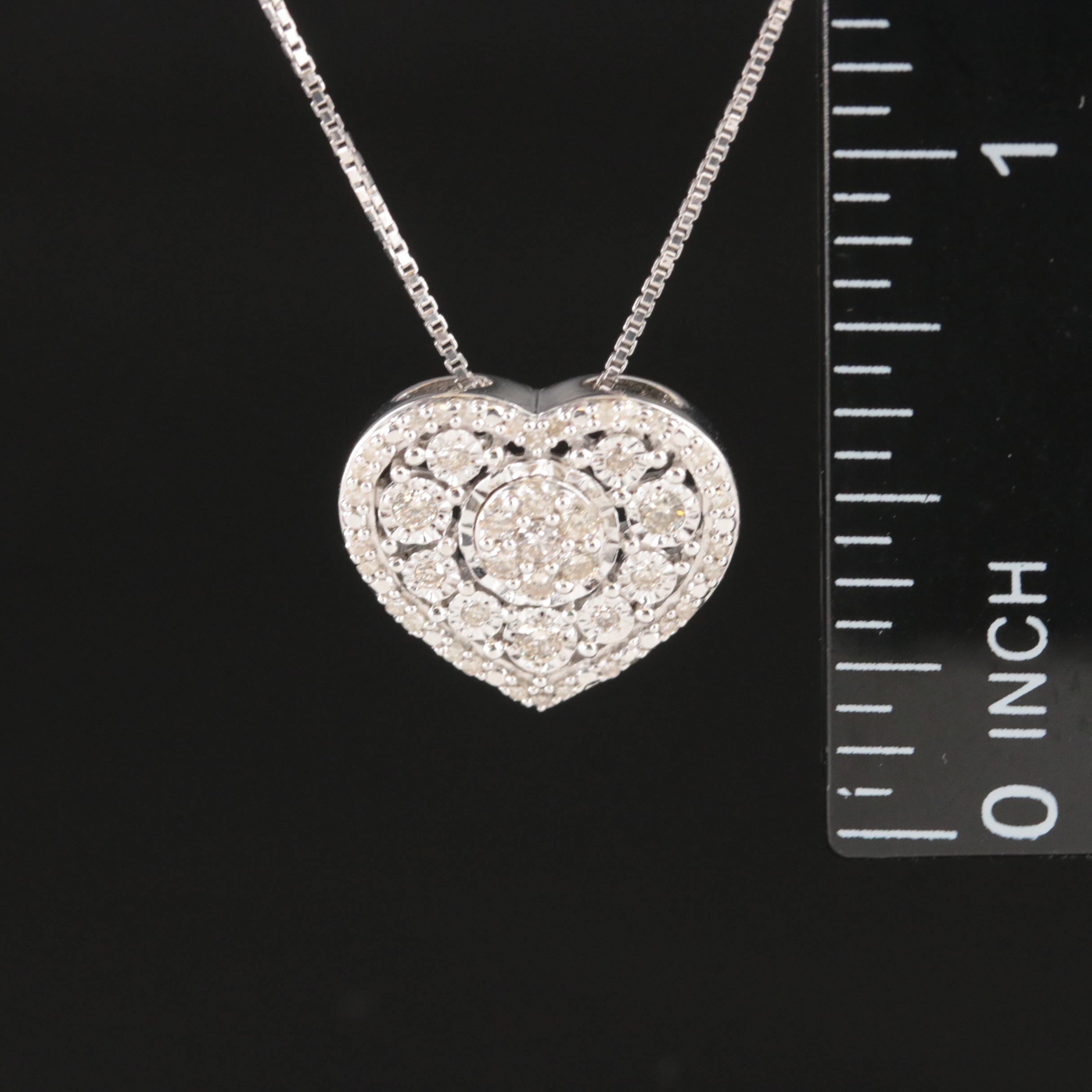 Sterling Diamond Heart Cluster Pendant Necklace