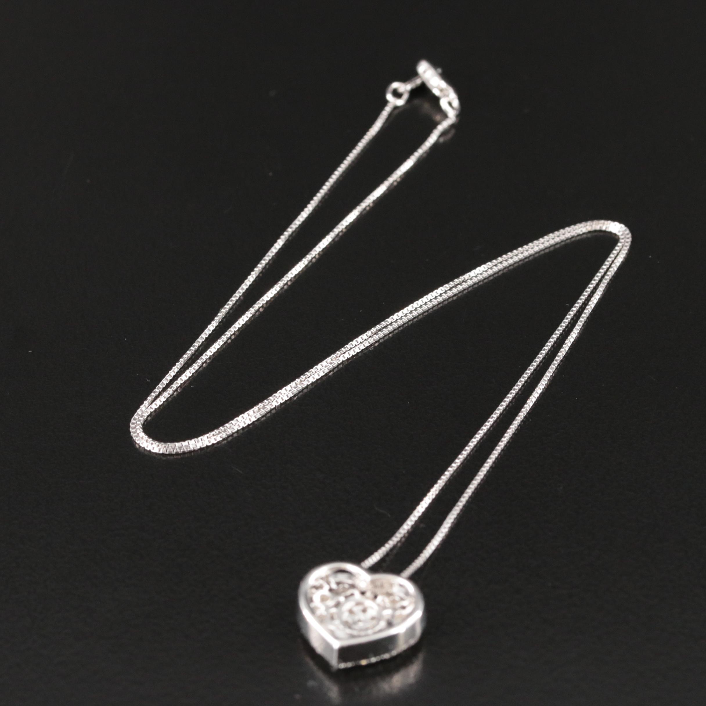 Sterling Diamond Heart Cluster Pendant Necklace