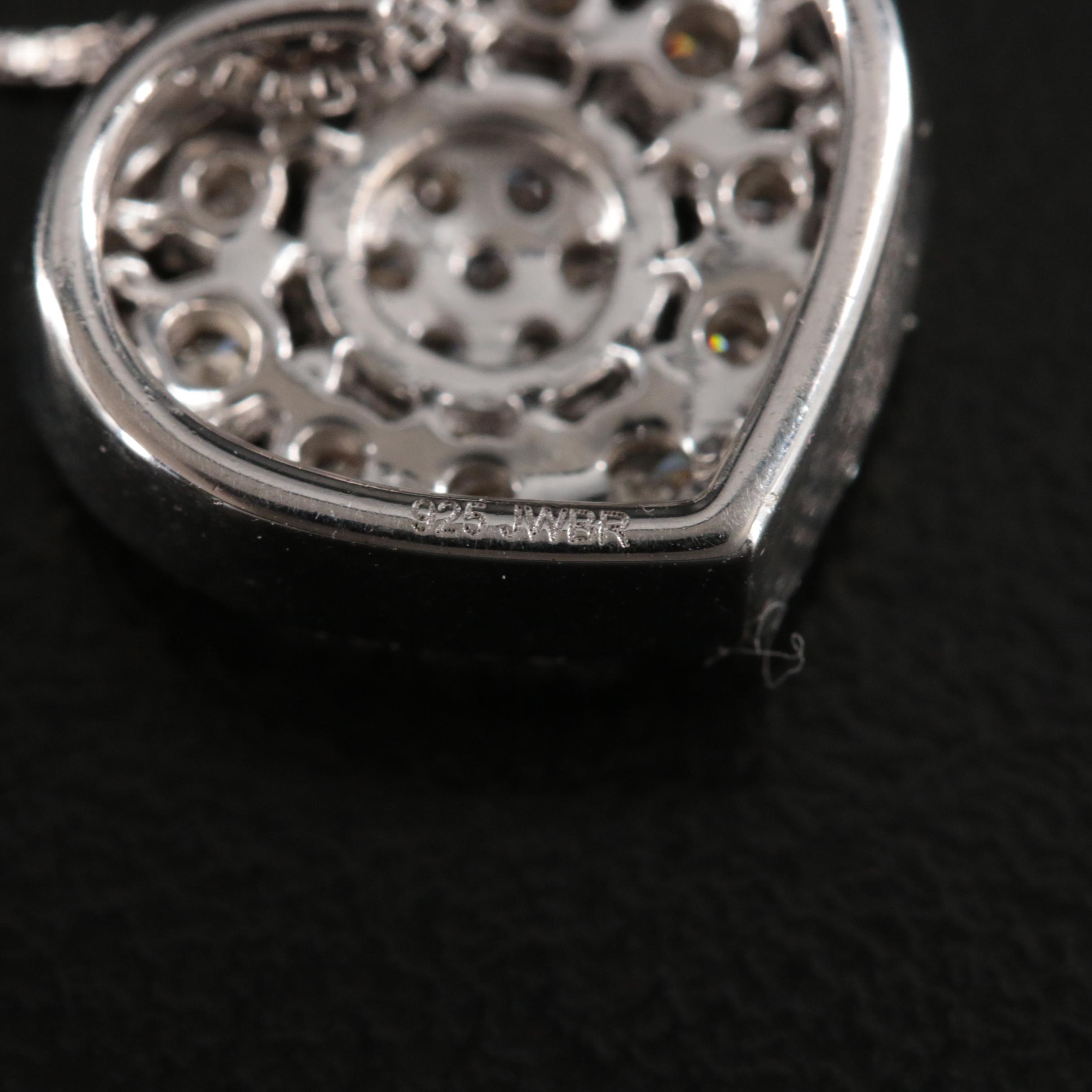 Sterling Diamond Heart Cluster Pendant Necklace