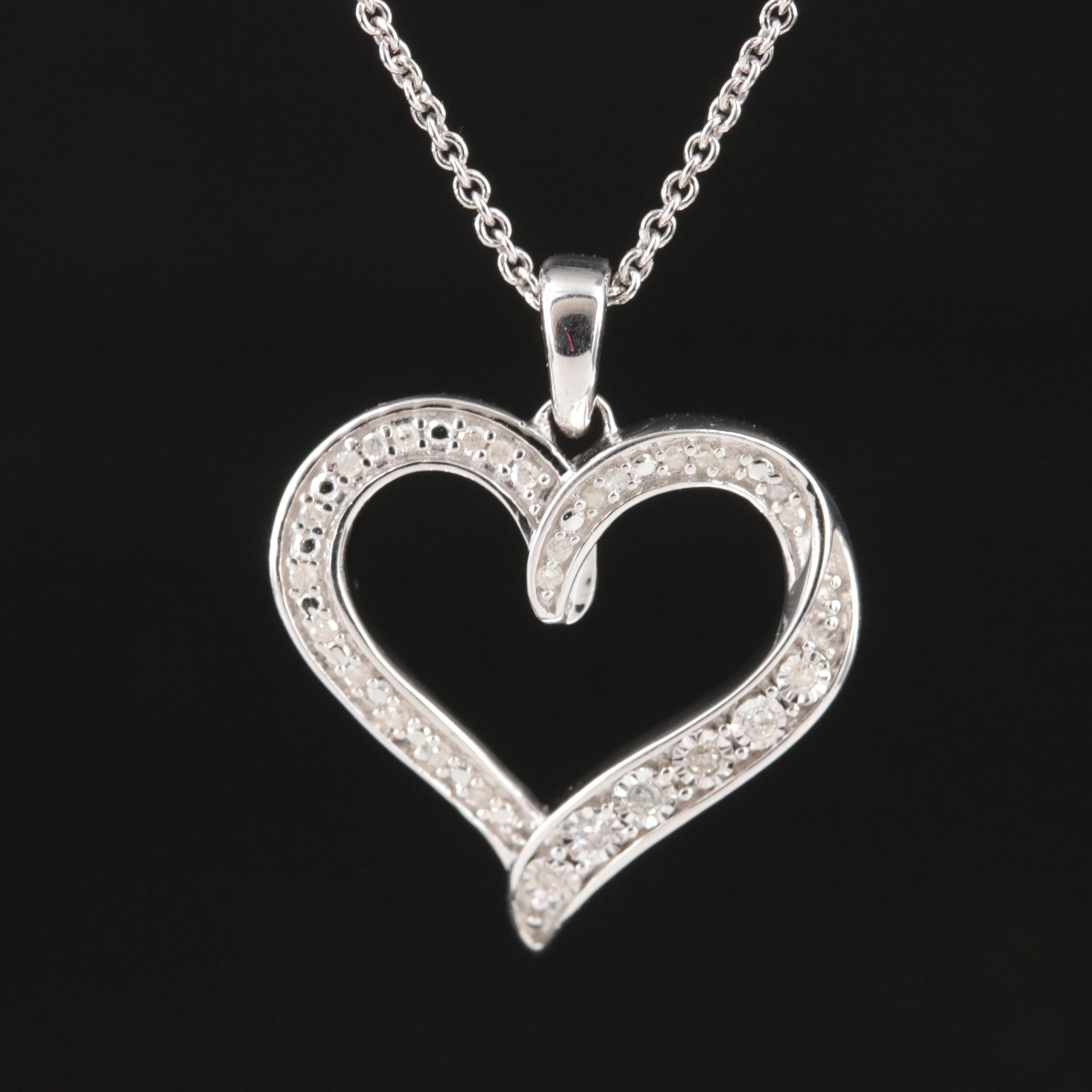 Sterling Diamond Heart Pendant Necklace