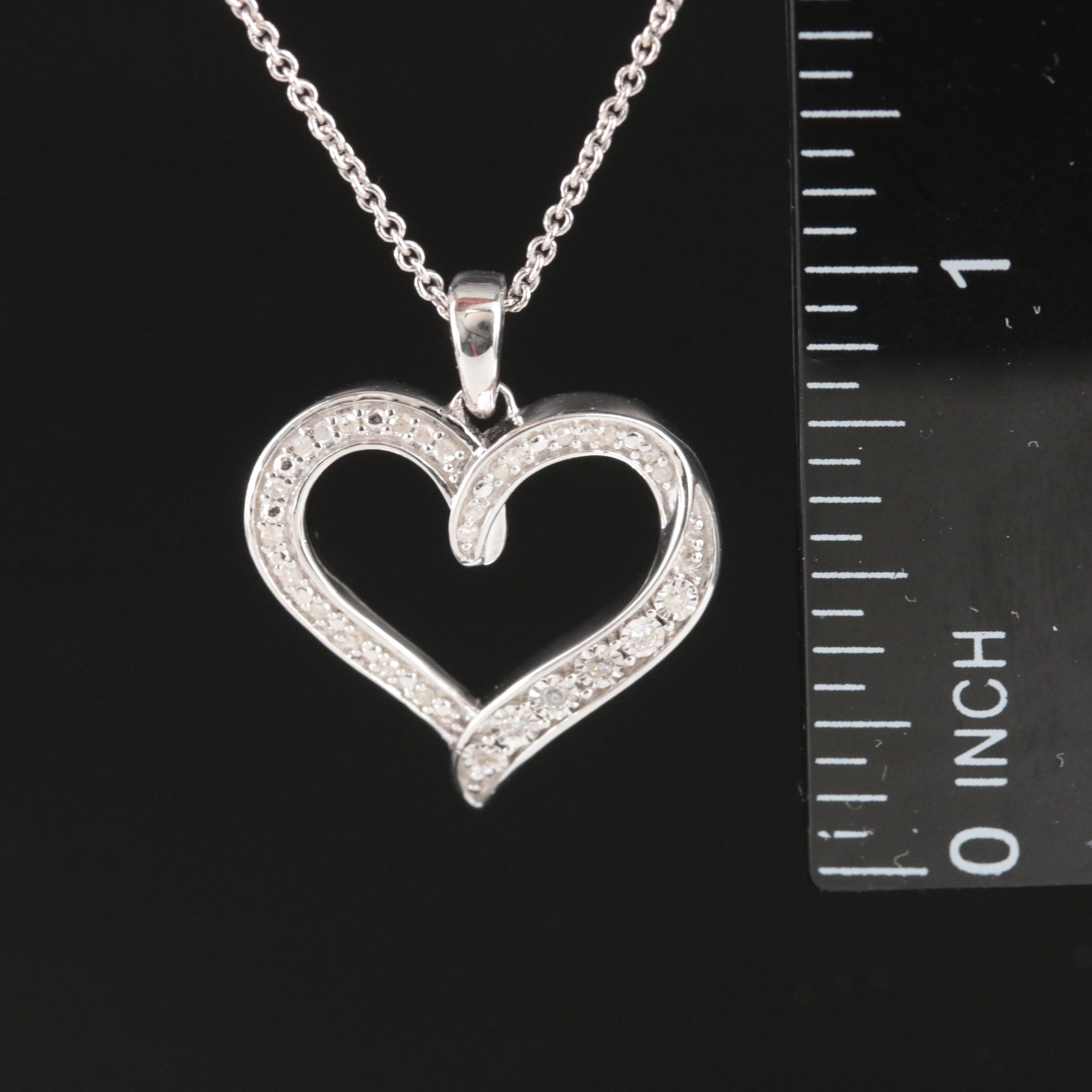 Sterling Diamond Heart Pendant Necklace