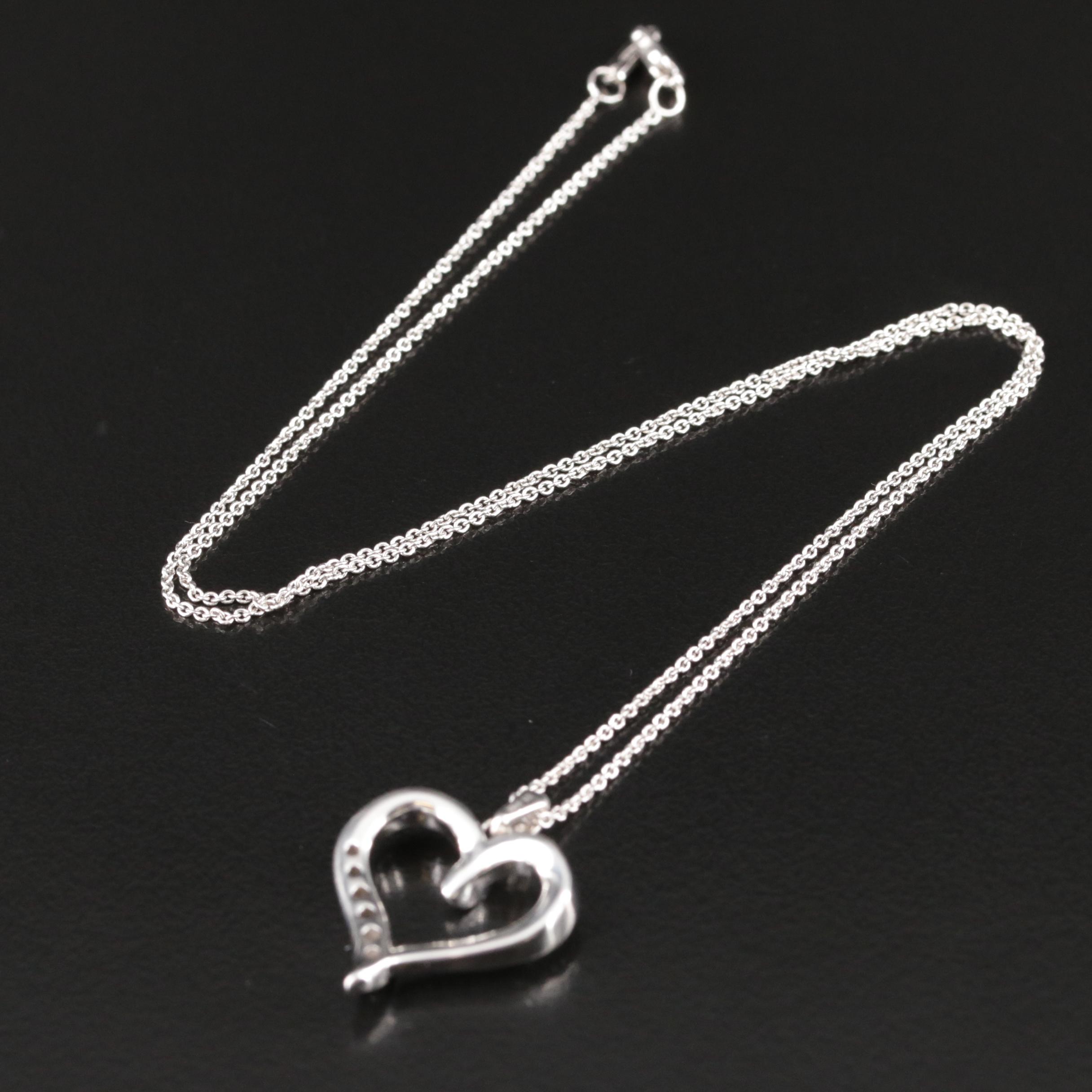 Sterling Diamond Heart Pendant Necklace