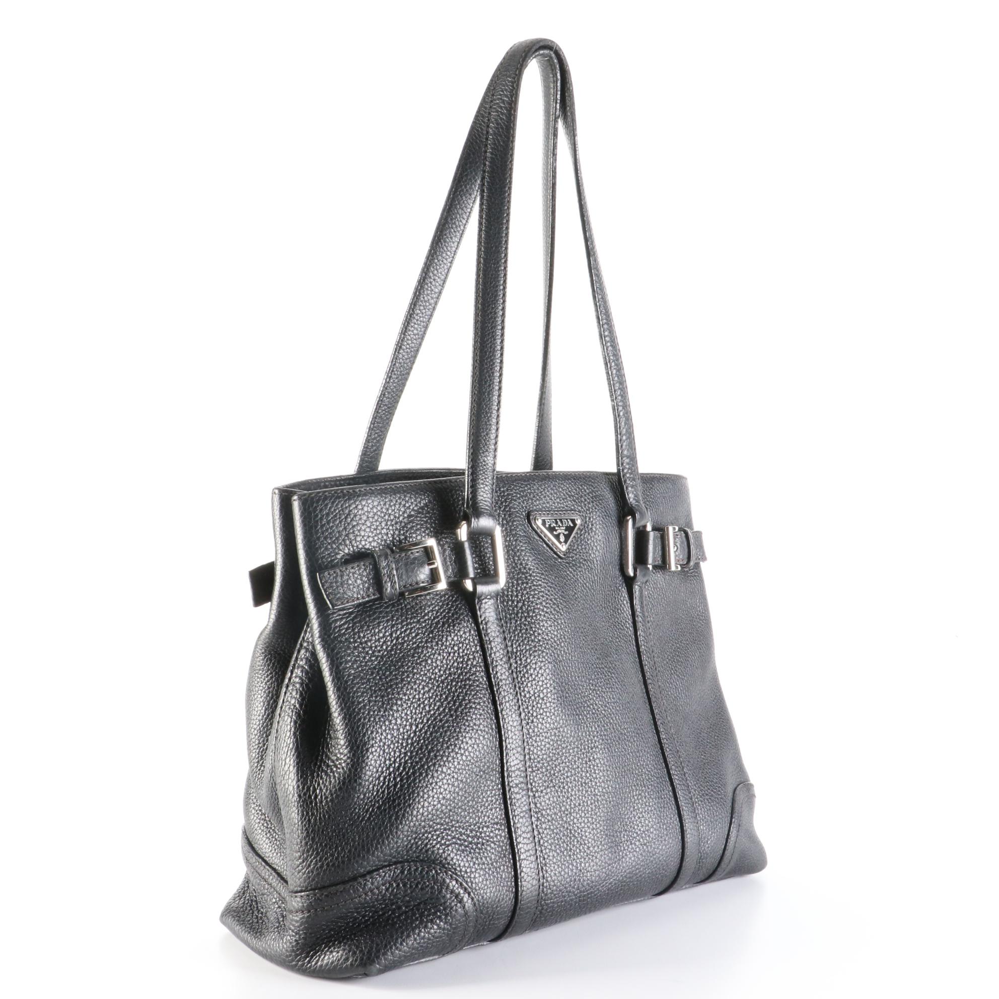 Prada Buckle Vitello Daino Leather Shoulder Bag