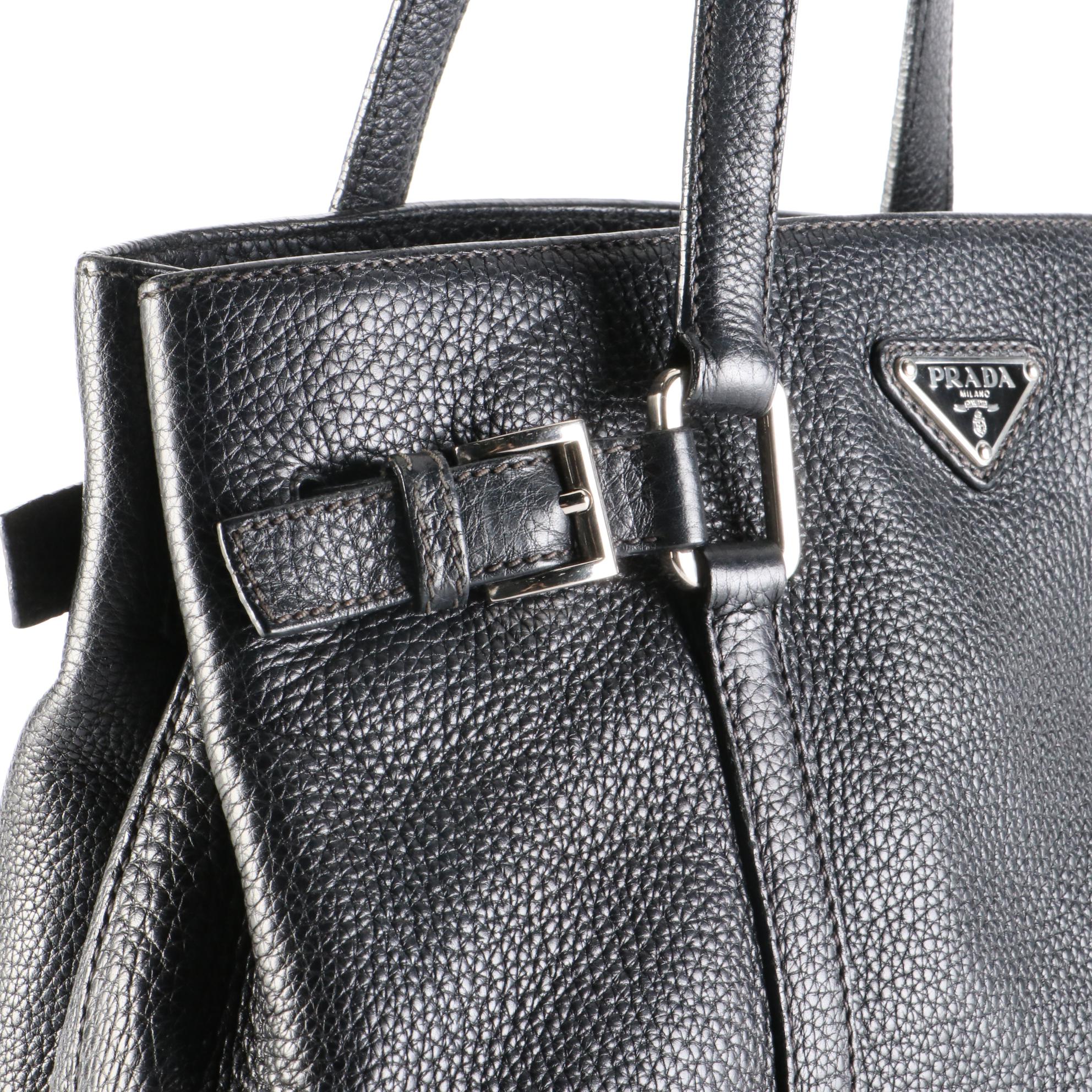 Prada Buckle Vitello Daino Leather Shoulder Bag