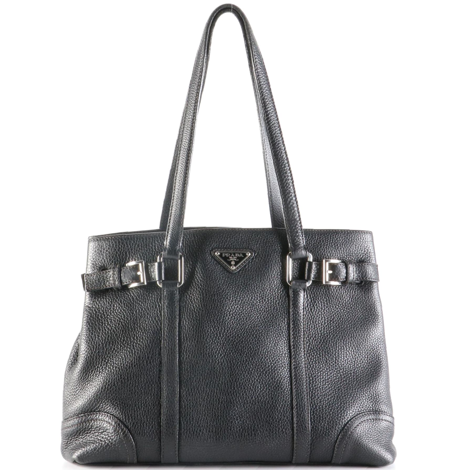 Prada Buckle Vitello Daino Leather Shoulder Bag