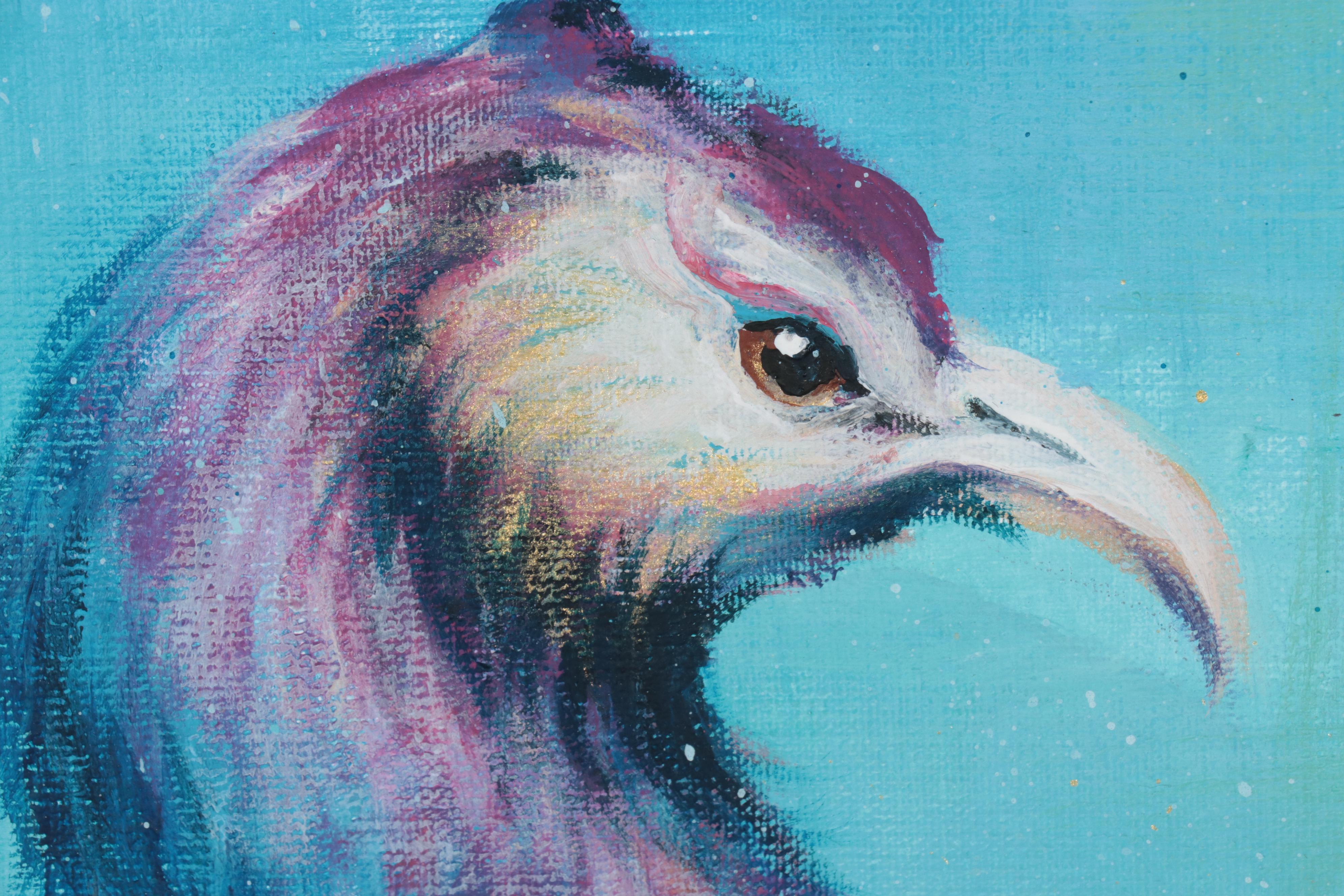 Peacock Mixed Media Painting, 21st Century