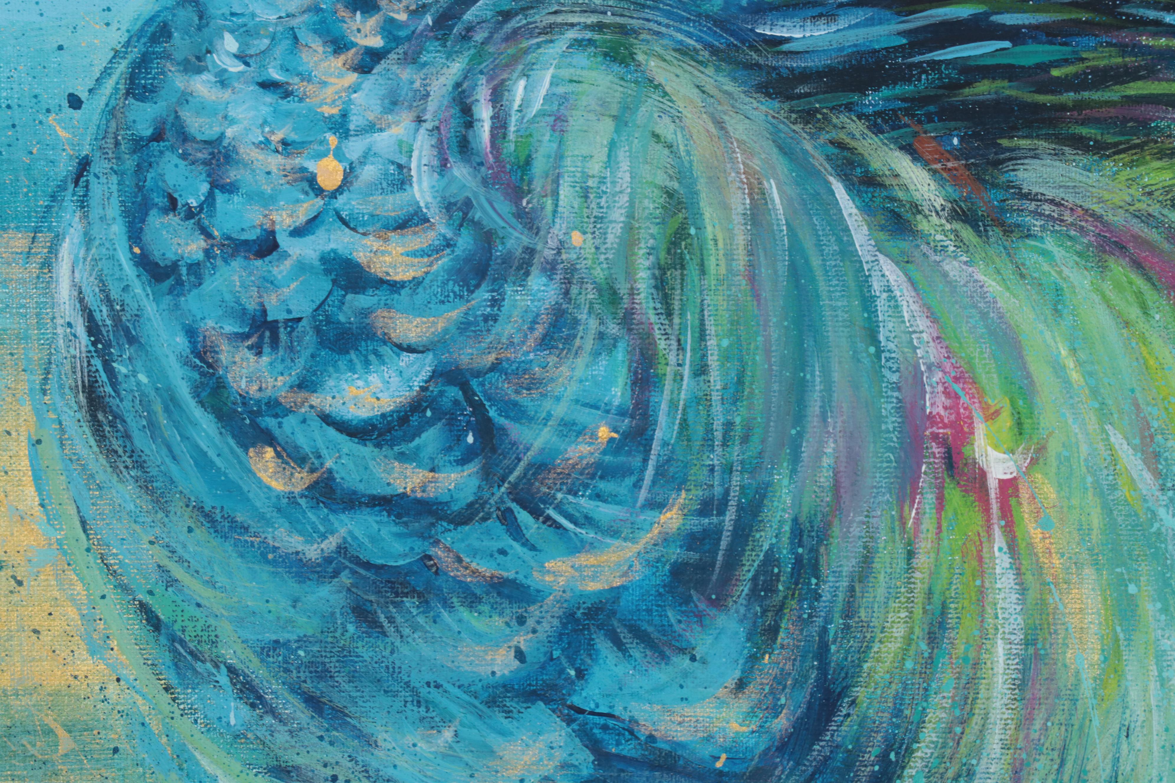 Peacock Mixed Media Painting, 21st Century