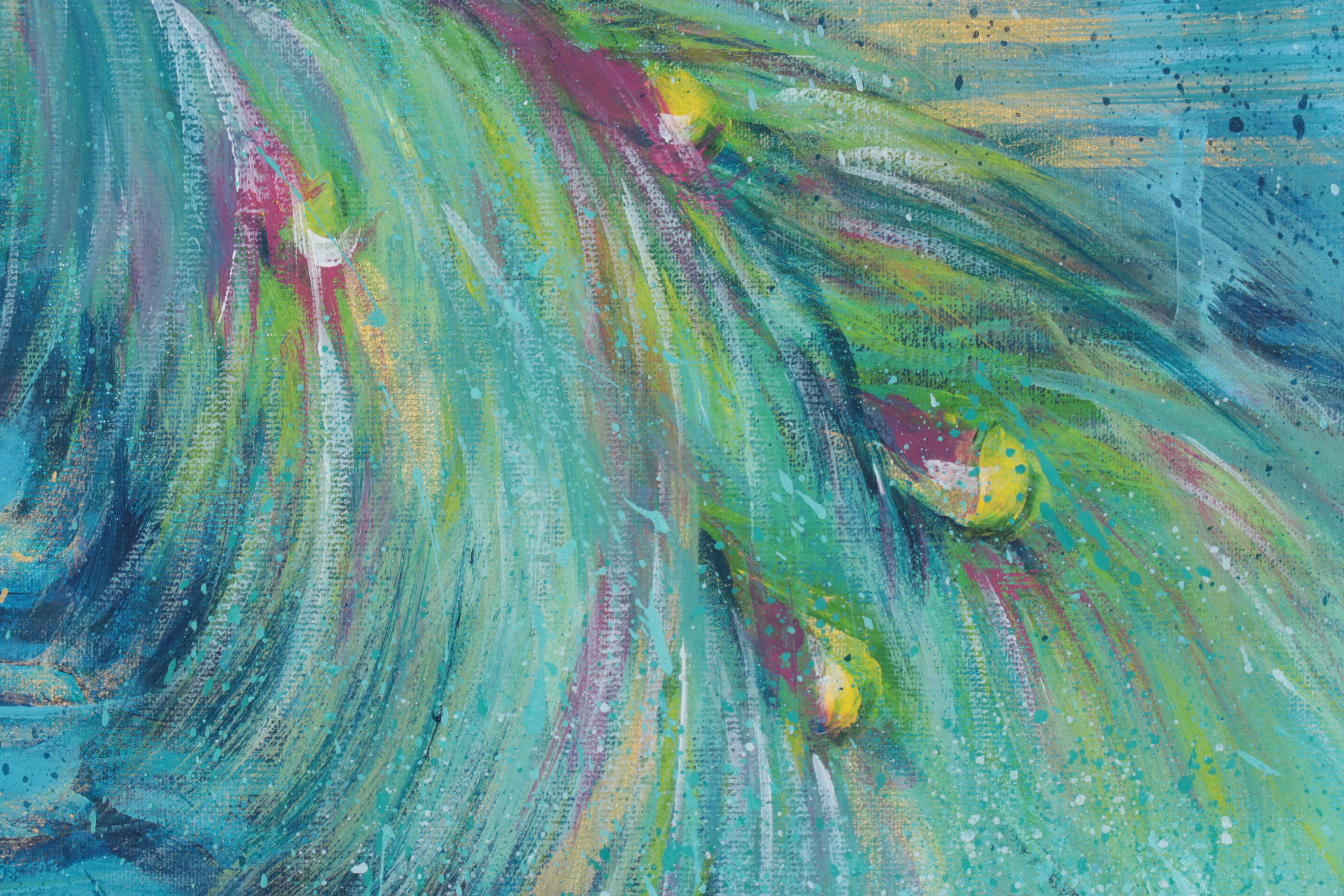 Peacock Mixed Media Painting, 21st Century