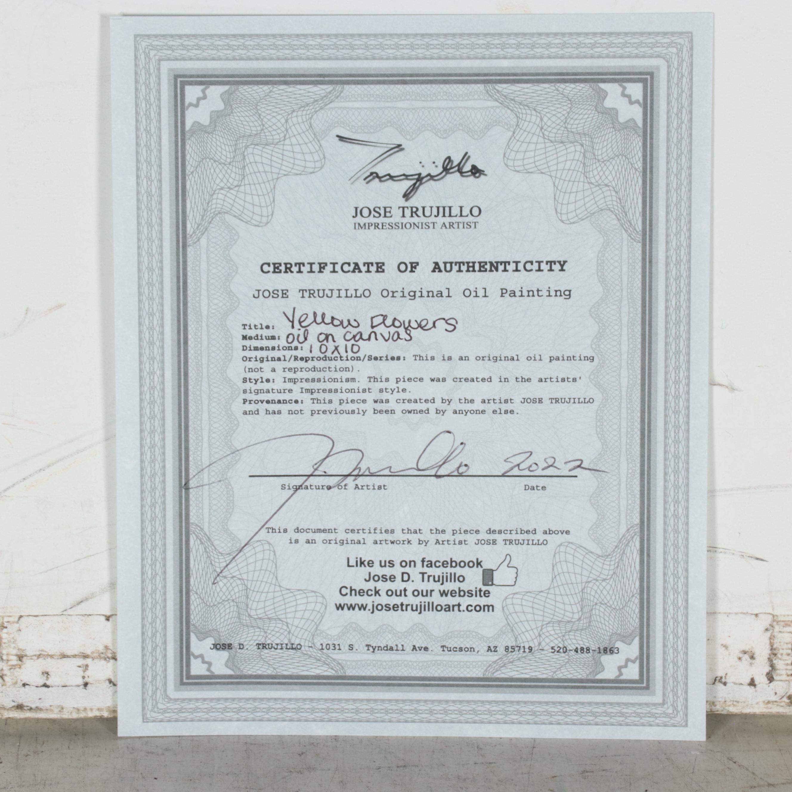 Jose Trujillo Oil Painting "Yellow Flowers," 2022