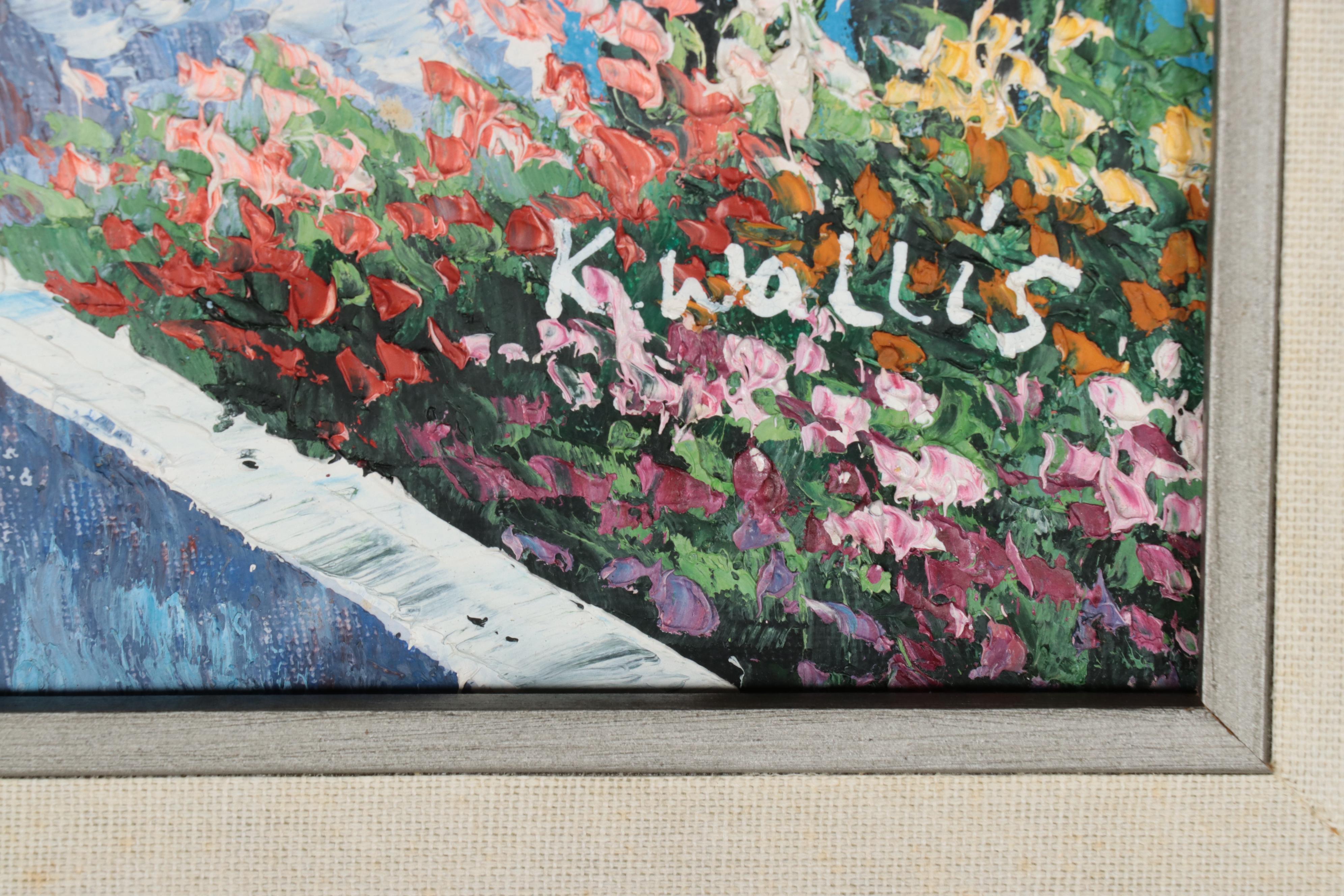 K. Wallis Oil Painting of Coastal Architecture, Late 20th Century