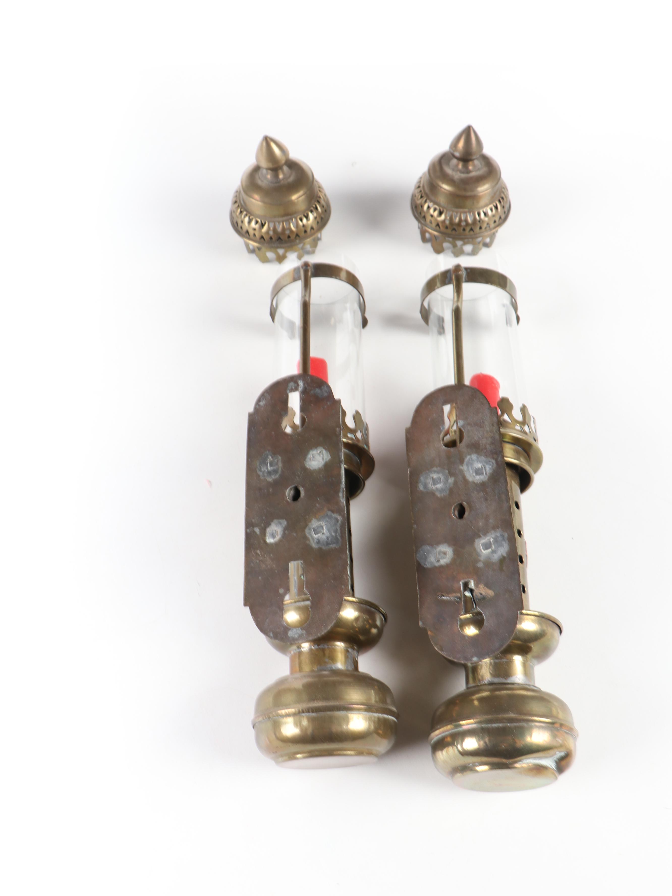 Pair of Great Western Railway Passageway Brass Wall Candle Sconces, Antique