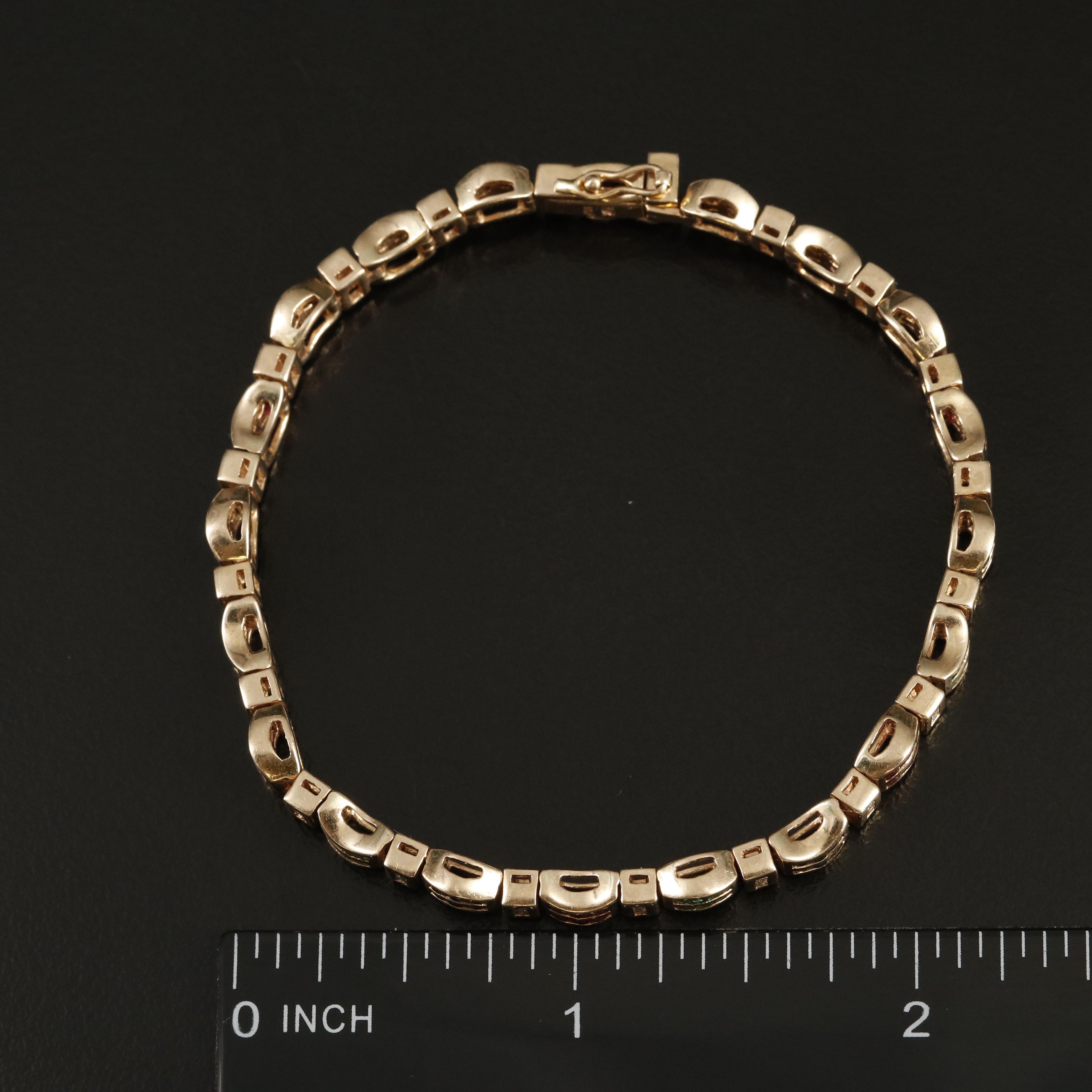 14K Diamond and Gemstone Wave Link Bracelet