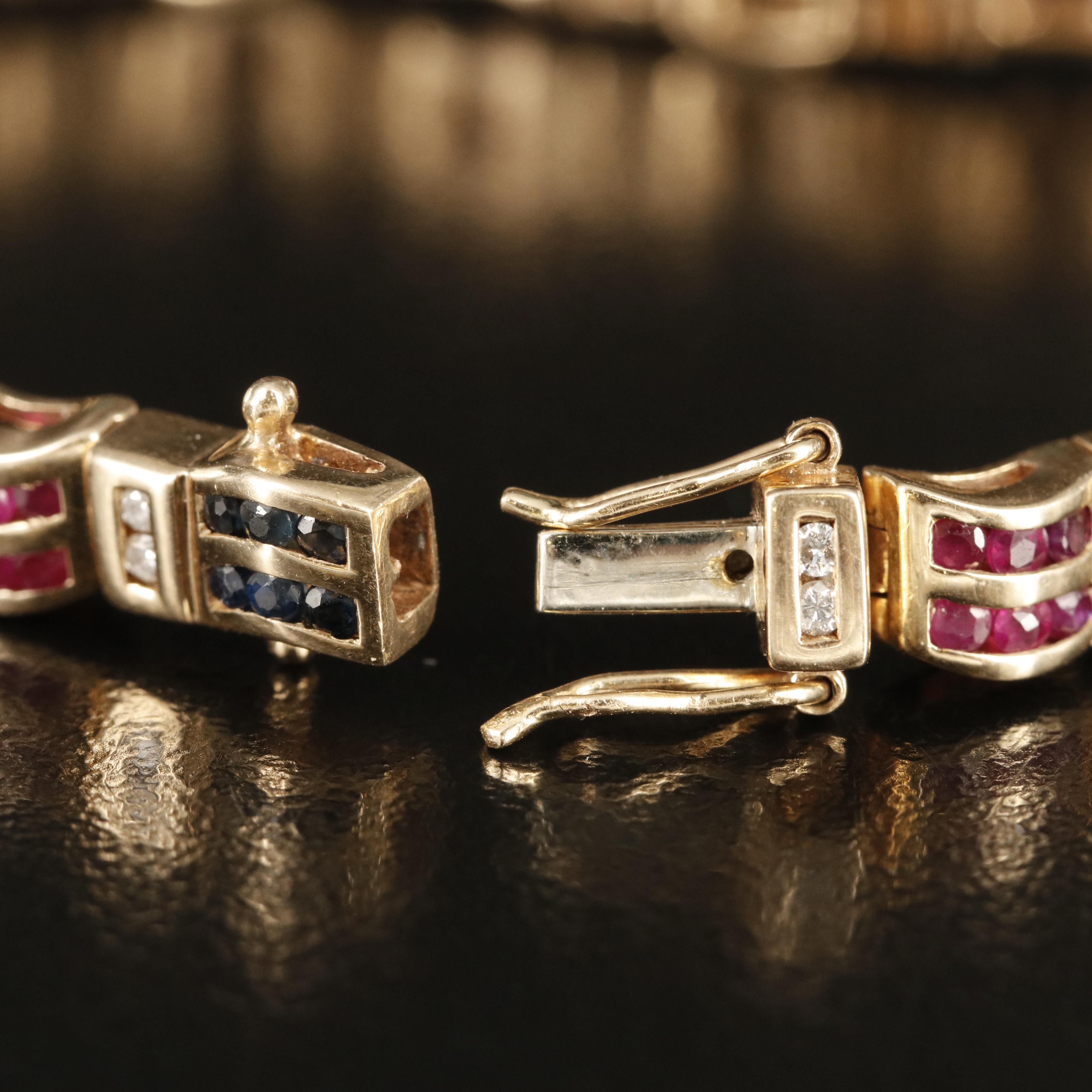 14K Diamond and Gemstone Wave Link Bracelet