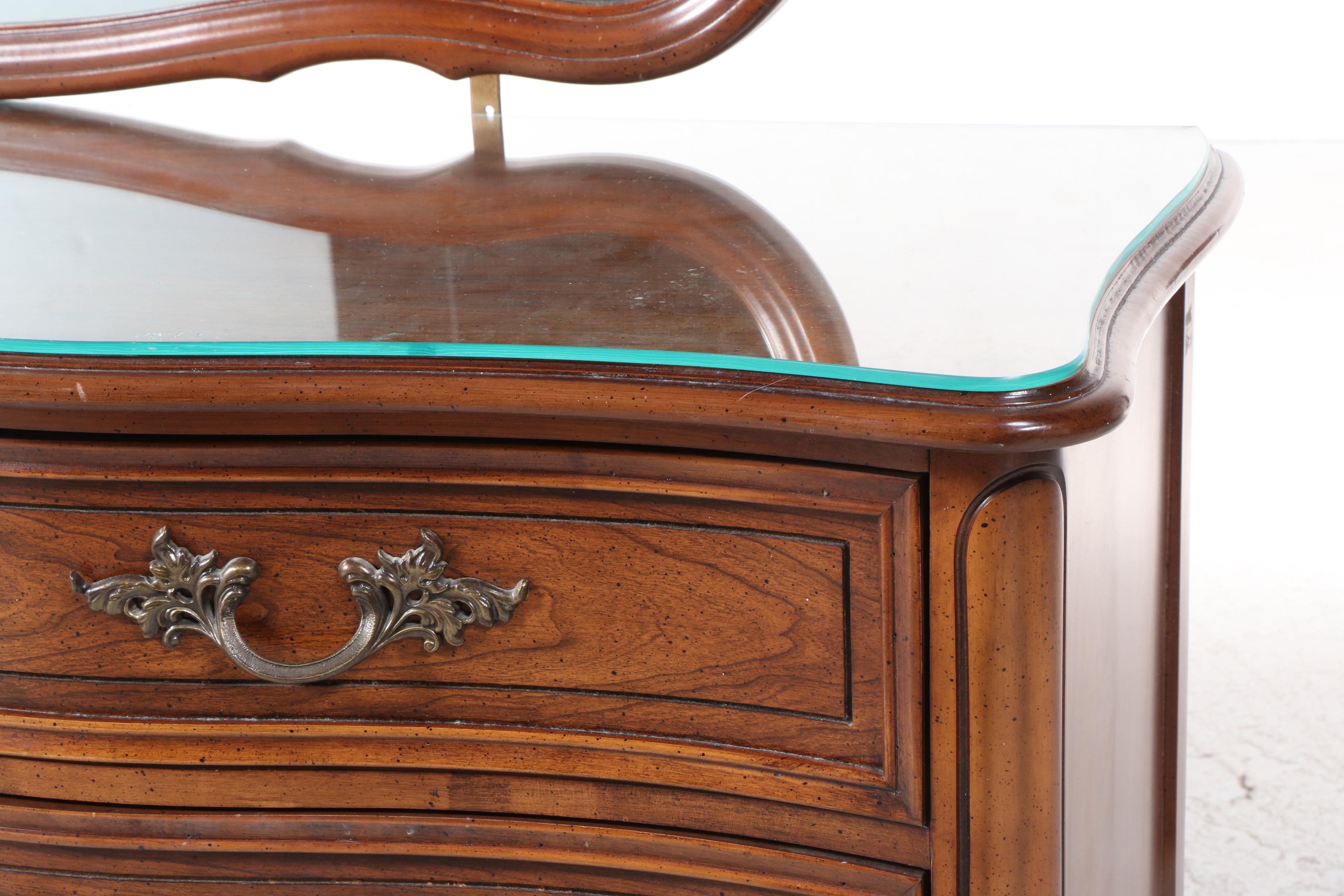 Dixie French Provincial Style Fruitwood-Stained Nine-Drawer Dresser